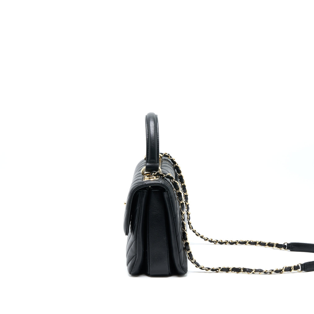 CHANEL CHEVRON TRENDY CC TOP HANDLE FLAP BAG LAMBSKIN BLACK LGHW