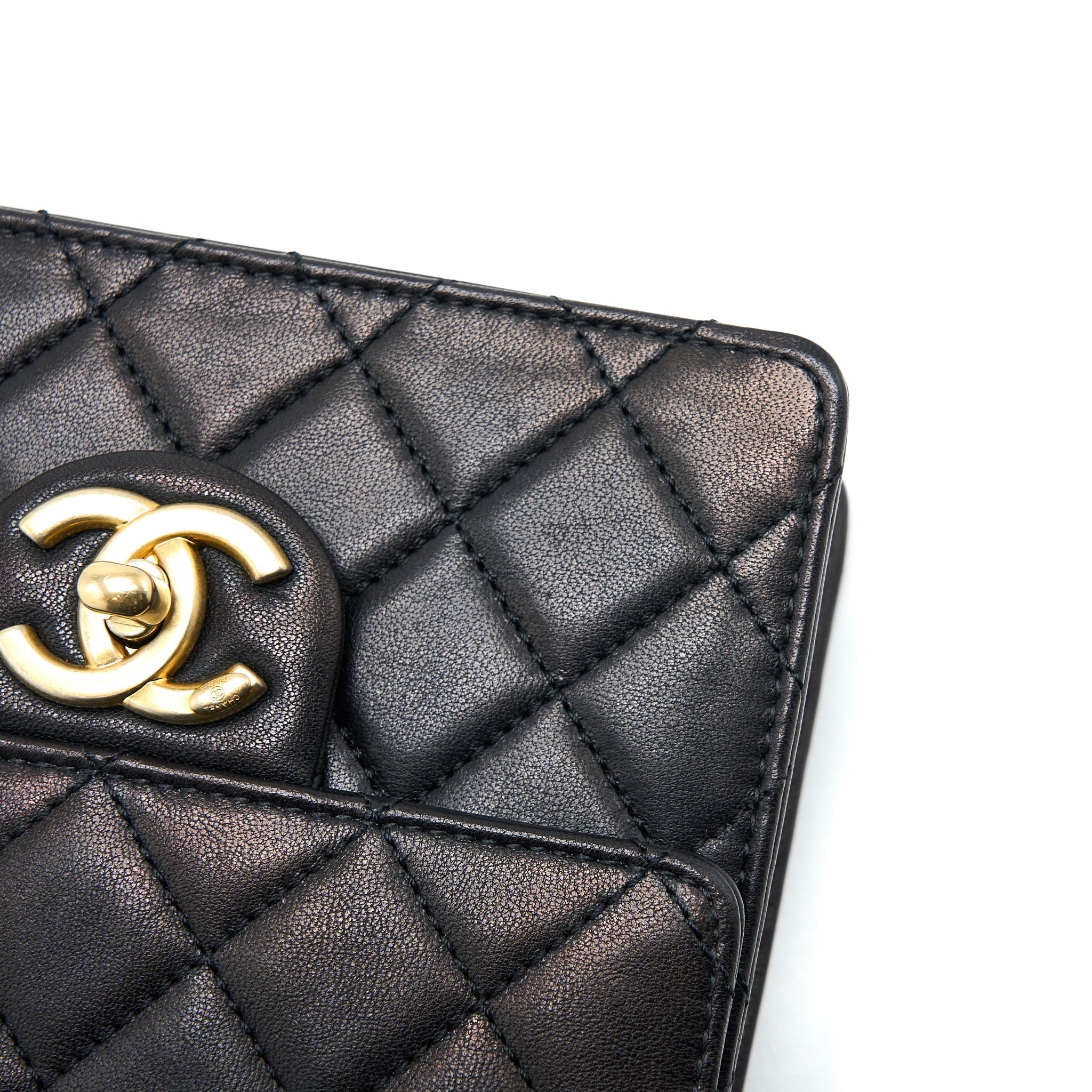 CHANEL VERTICAL PEARL FLAP BAG GOATSKIN BLACK BRUSHED GHW