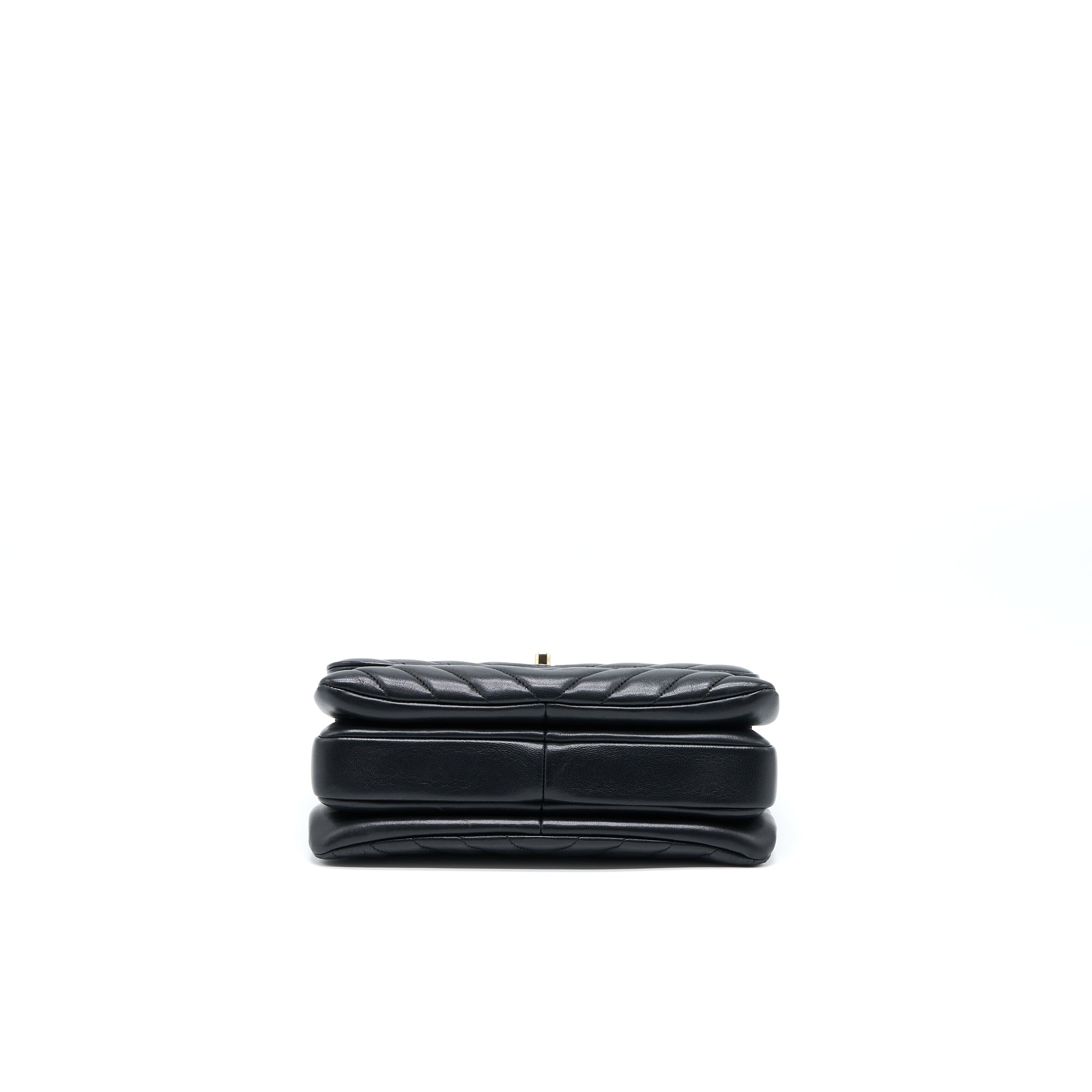 CHANEL CHEVRON TRENDY CC TOP HANDLE FLAP BAG LAMBSKIN BLACK LGHW