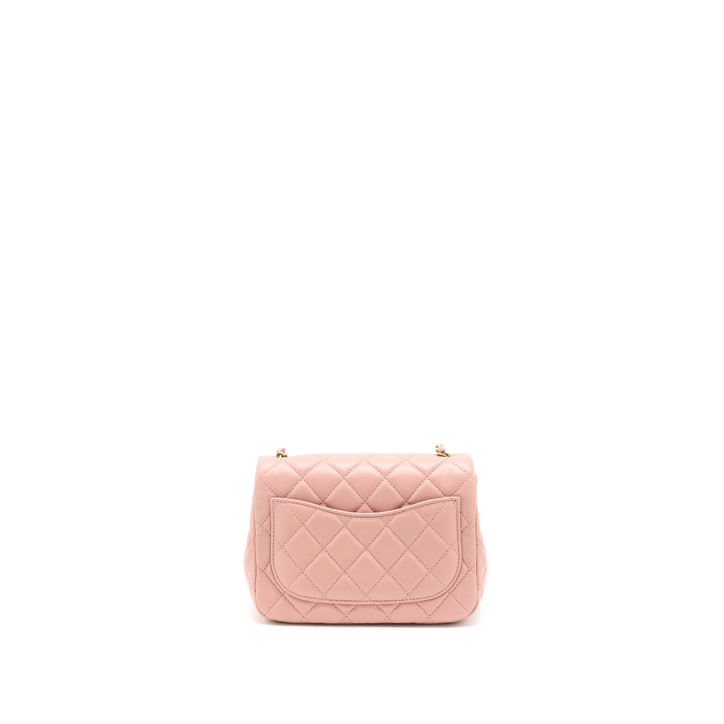 CHANEL PEARL CRUSH MINI SQUARE FLAP BAG LAMBSKIN DARK PINK GHW (MICROCHIP)