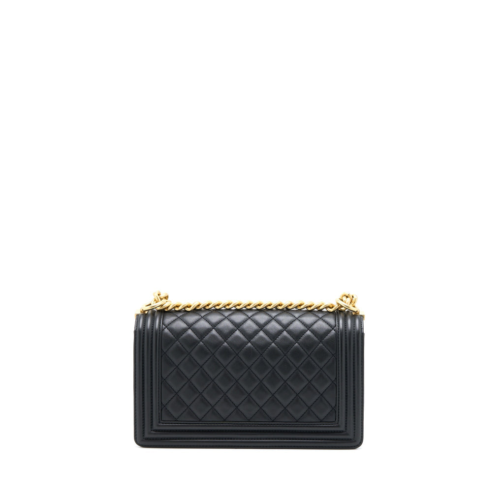 CHANEL MEDIUM BOY BAG CALFSKIN BLACK BRUSHED GHW