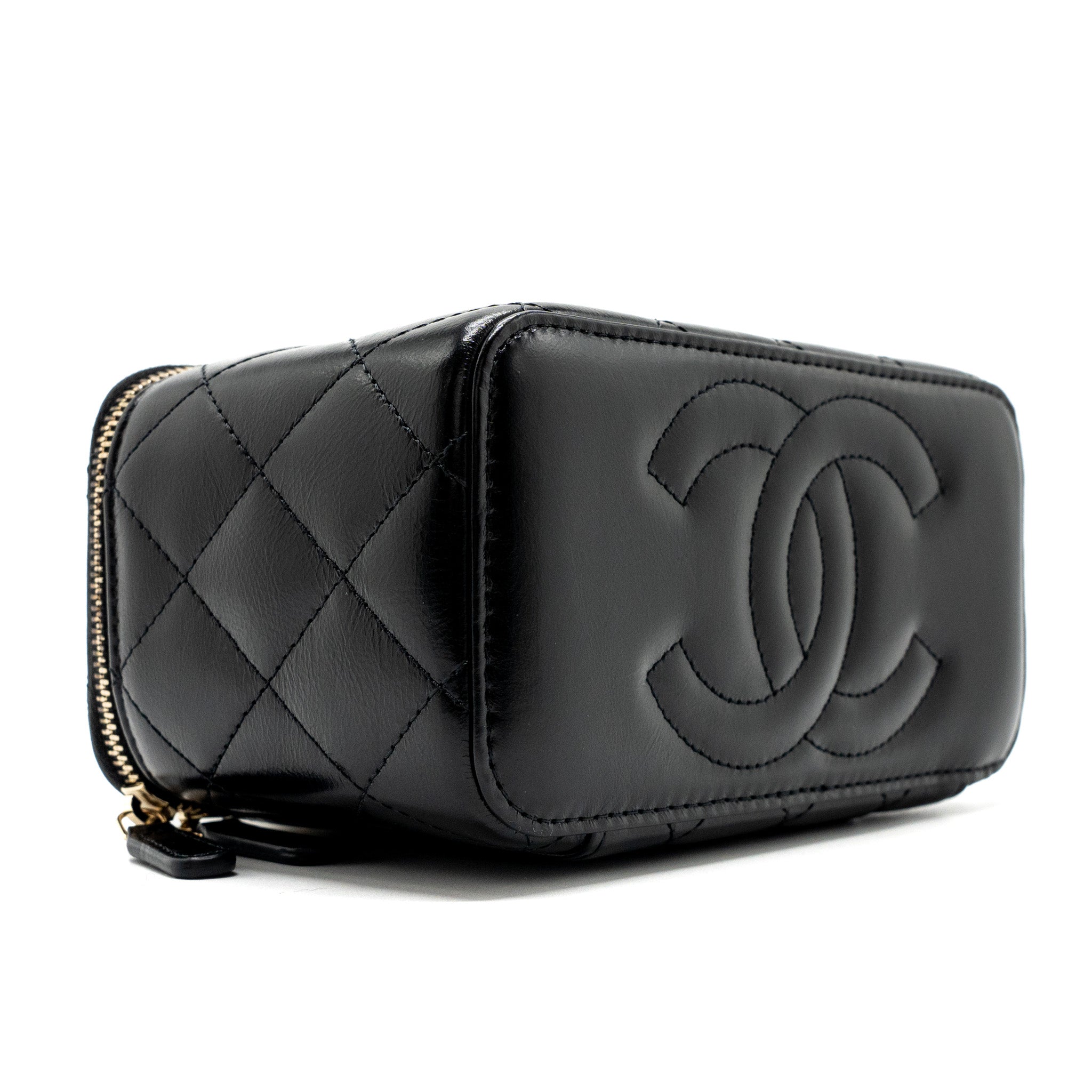 CHANEL LONG VANITY CASE WITH CHARMS CHAIN CALFSKIN BLACK LGHW (MICROCHIP)