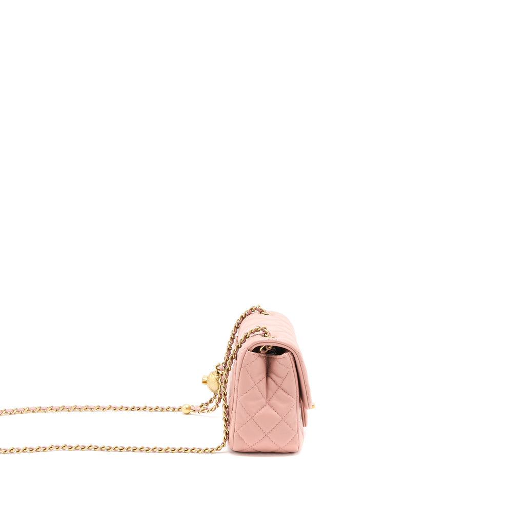 CHANEL PEARL CRUSH MINI SQUARE FLAP BAG LAMBSKIN DARK PINK GHW (MICROCHIP)