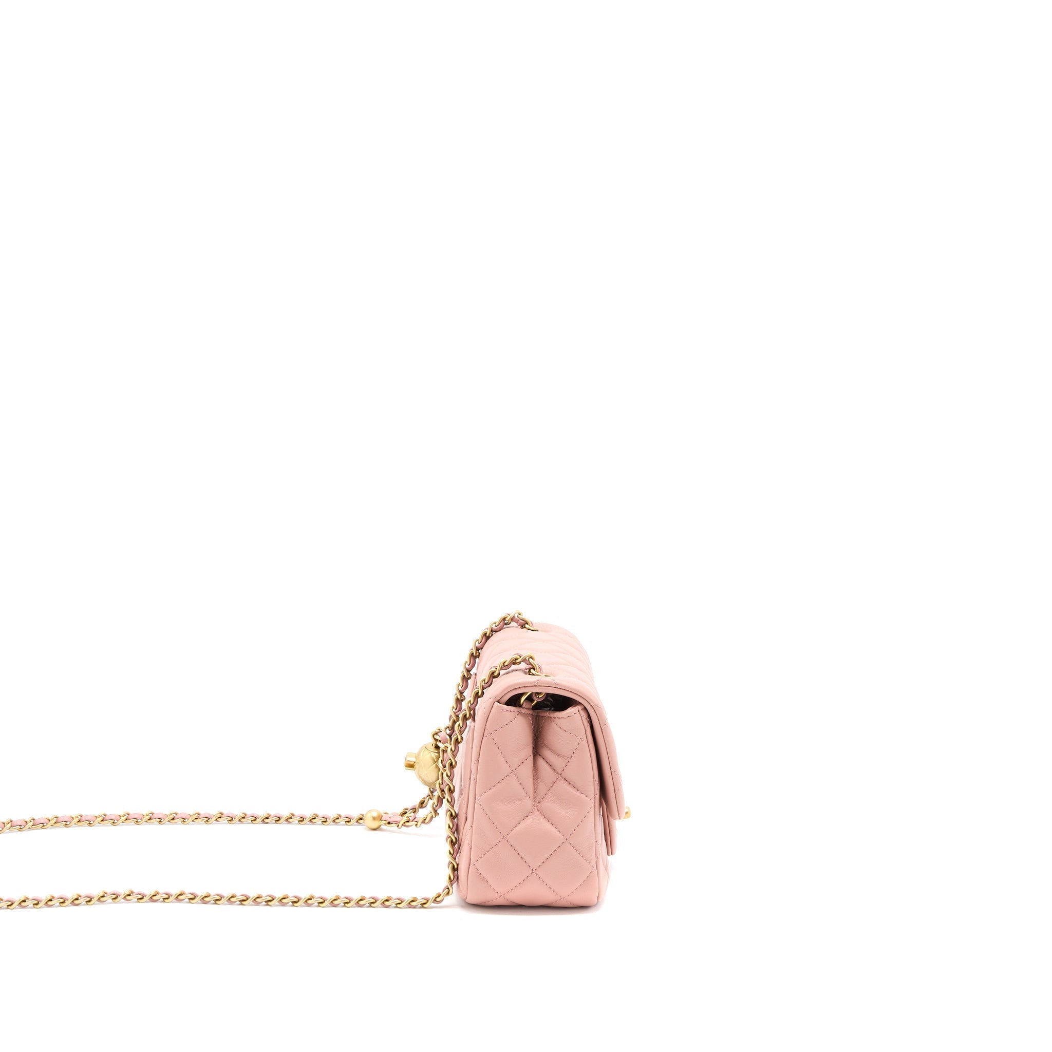 CHANEL PEARL CRUSH MINI SQUARE FLAP BAG LAMBSKIN DARK PINK GHW (MICROCHIP)