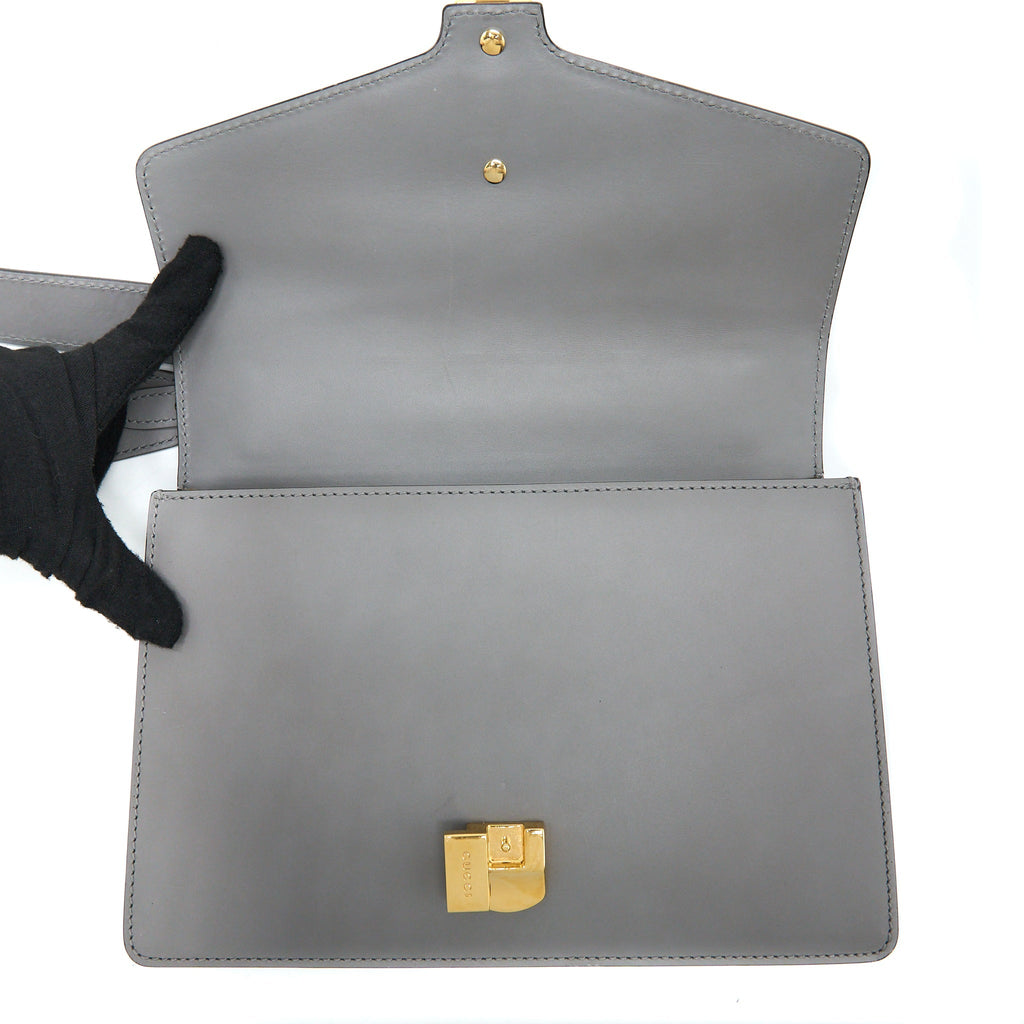 GUCCI SMALL SYLVIE SHOULDER BAG CALFSKIN GREY GHW