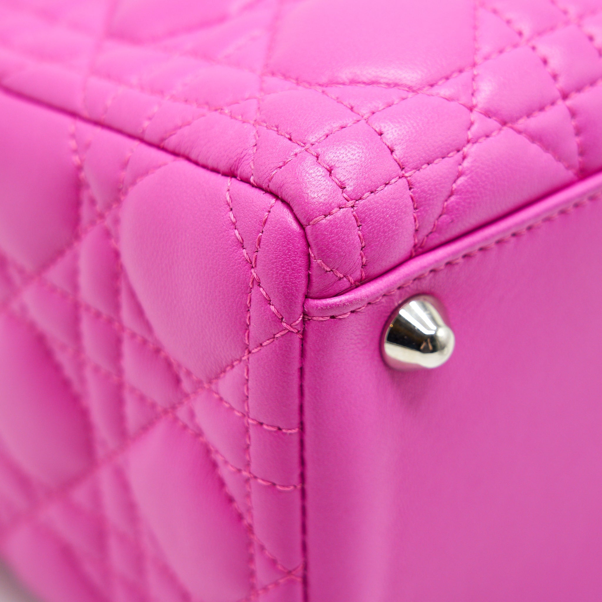 DIOR LARGE LADY DIOR LAMBSKIN BAG IN HOT PINK