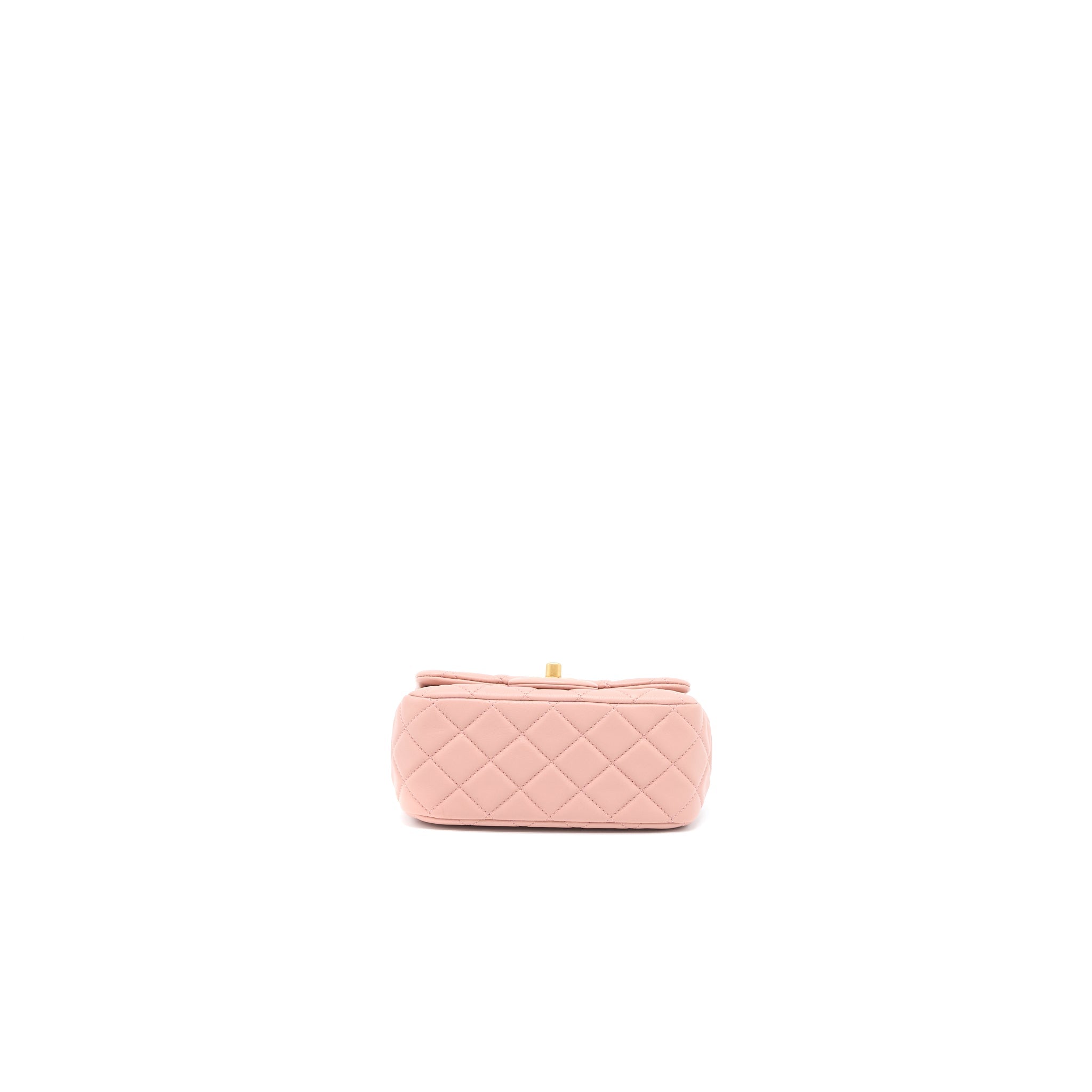 CHANEL PEARL CRUSH MINI SQUARE FLAP BAG LAMBSKIN DARK PINK GHW (MICROCHIP)