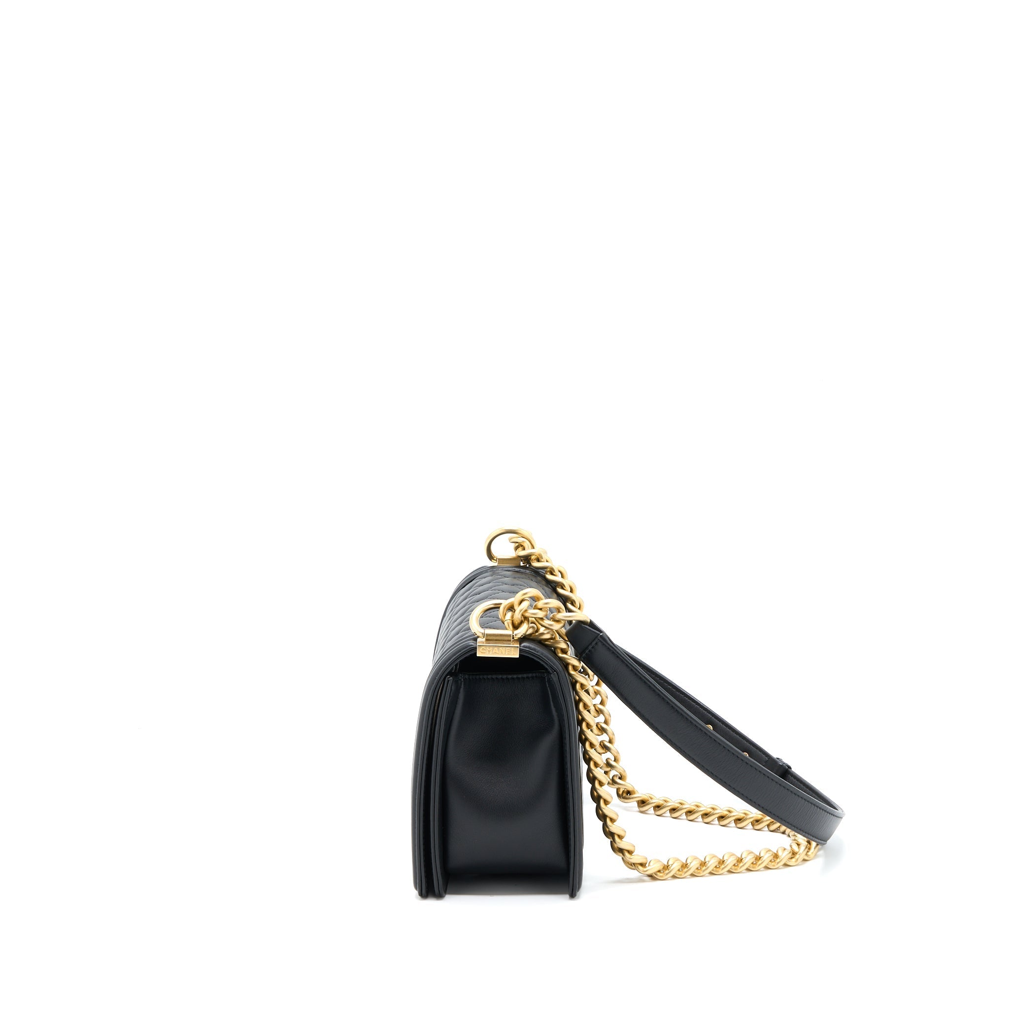 CHANEL MEDIUM BOY BAG CALFSKIN BLACK BRUSHED GHW