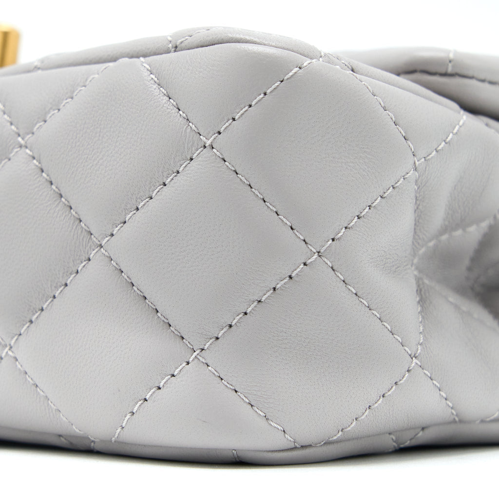 CHANEL PEARL CRUSH MINI RECTANGULAR FLAP BAG LAMBSKIN LIGHT GREY BRUSHED GHW (MICROCHIP)