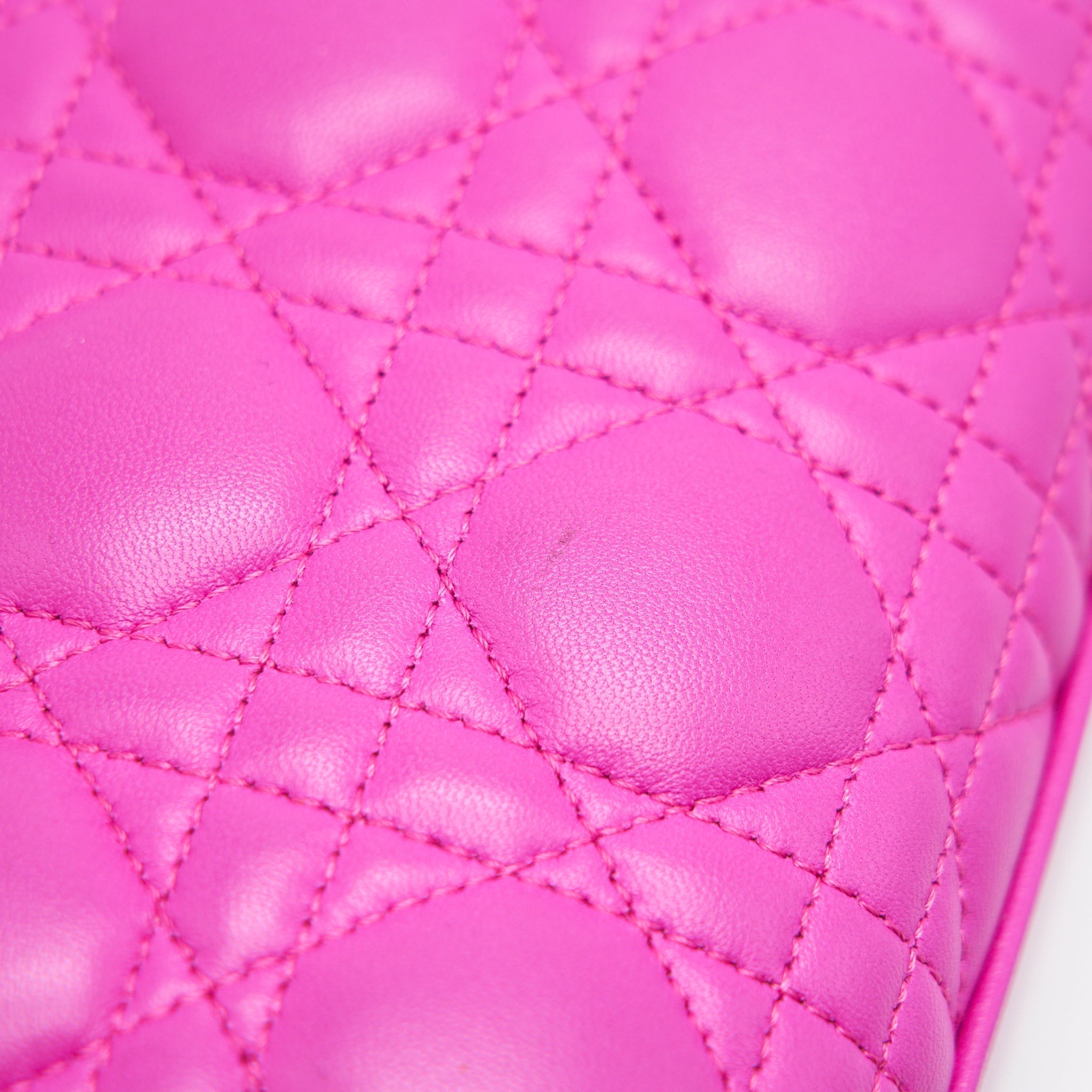 DIOR LARGE LADY DIOR LAMBSKIN BAG IN HOT PINK