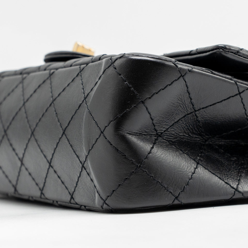 CHANEL SMALL 2.55 REISSUE FLAP BAG AGED CALFSKIN BLACK GHW