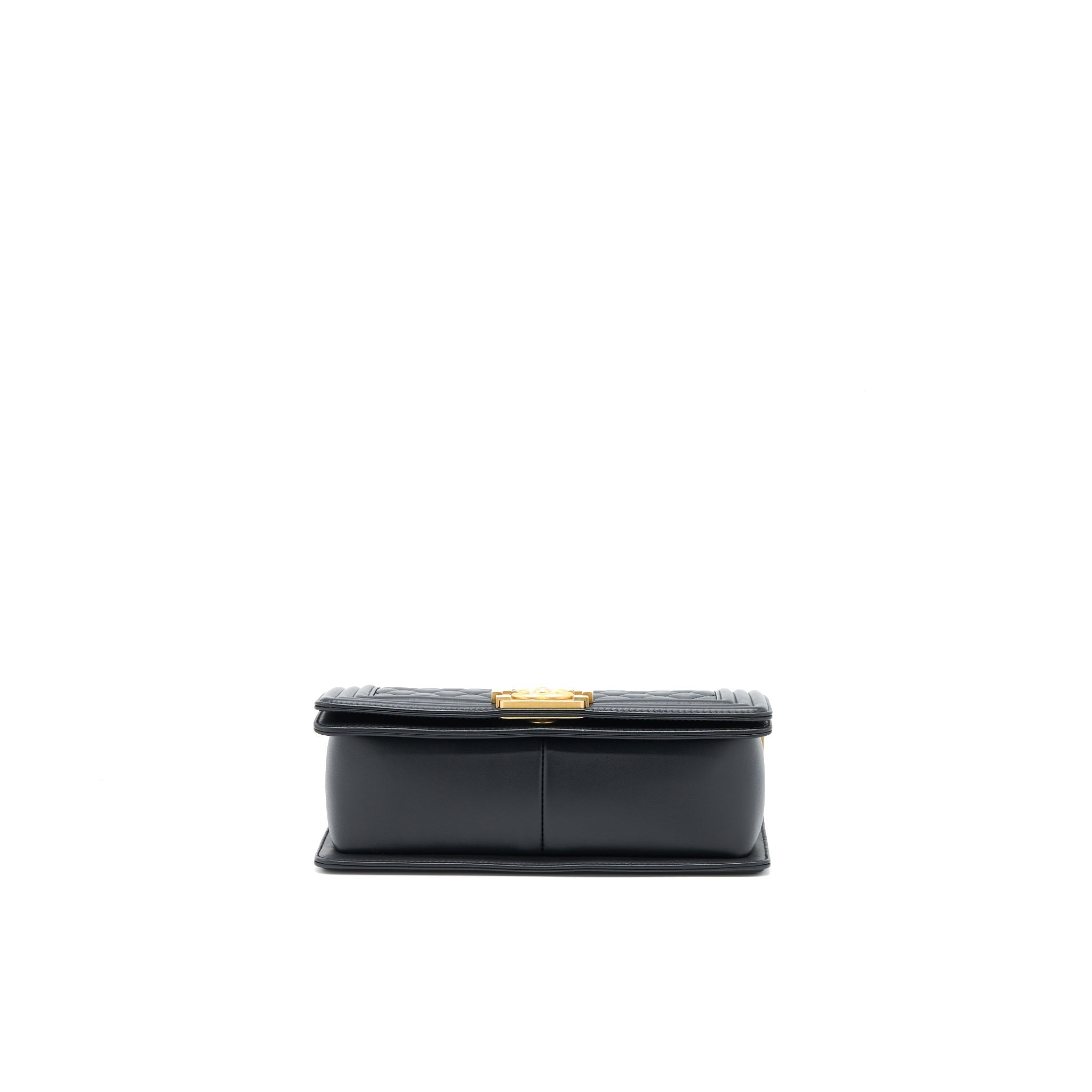 CHANEL MEDIUM BOY BAG CALFSKIN BLACK BRUSHED GHW