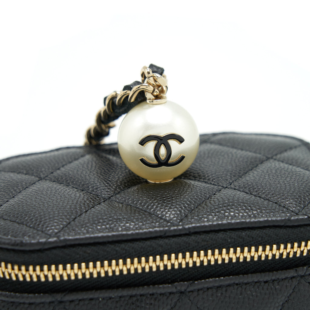 CHANEL SMALL VANITY CLUTCH WITH CHAIN CC PEARL CAVIAR BLACK LGHW