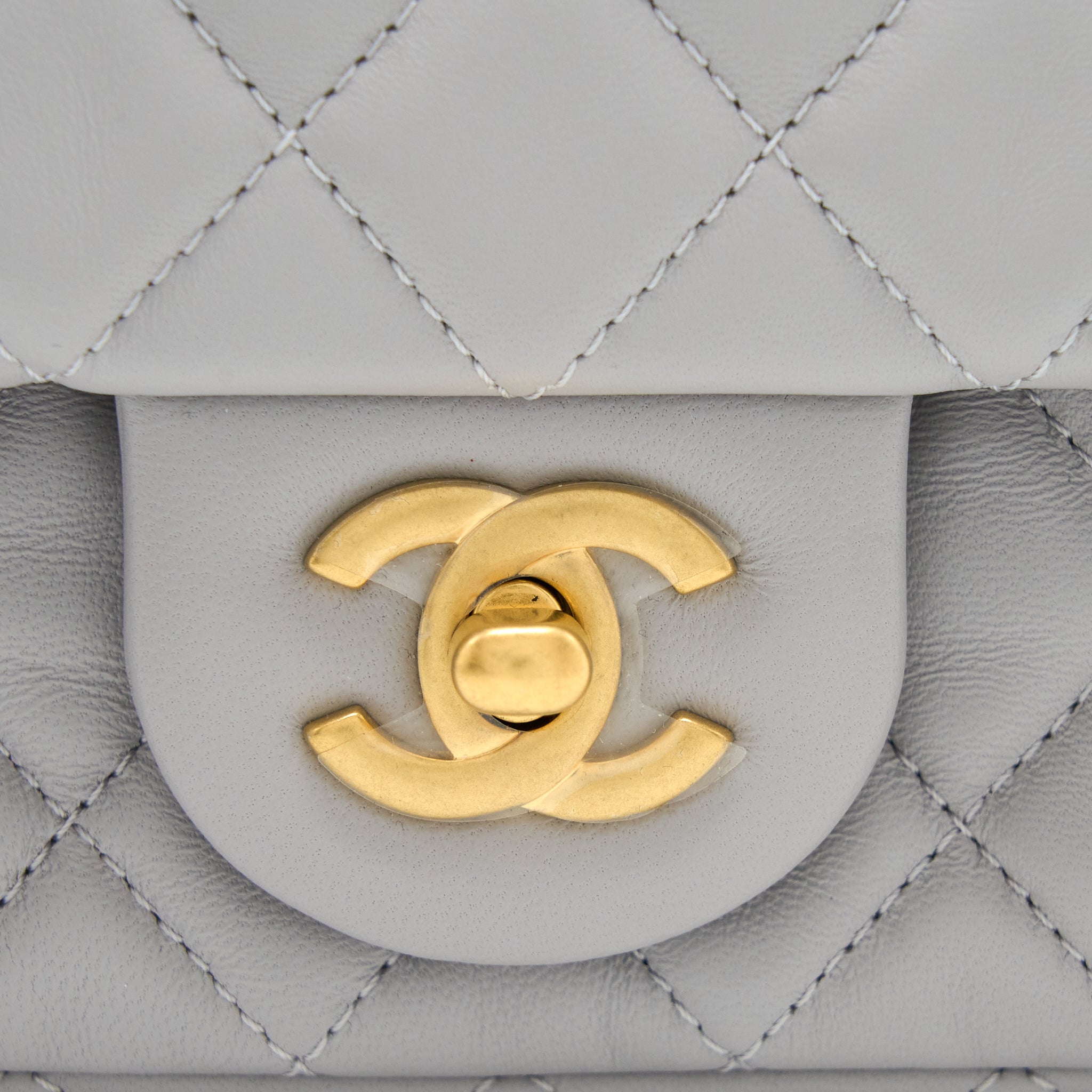 CHANEL PEARL CRUSH MINI RECTANGULAR FLAP BAG LAMBSKIN LIGHT GREY BRUSHED GHW (MICROCHIP)