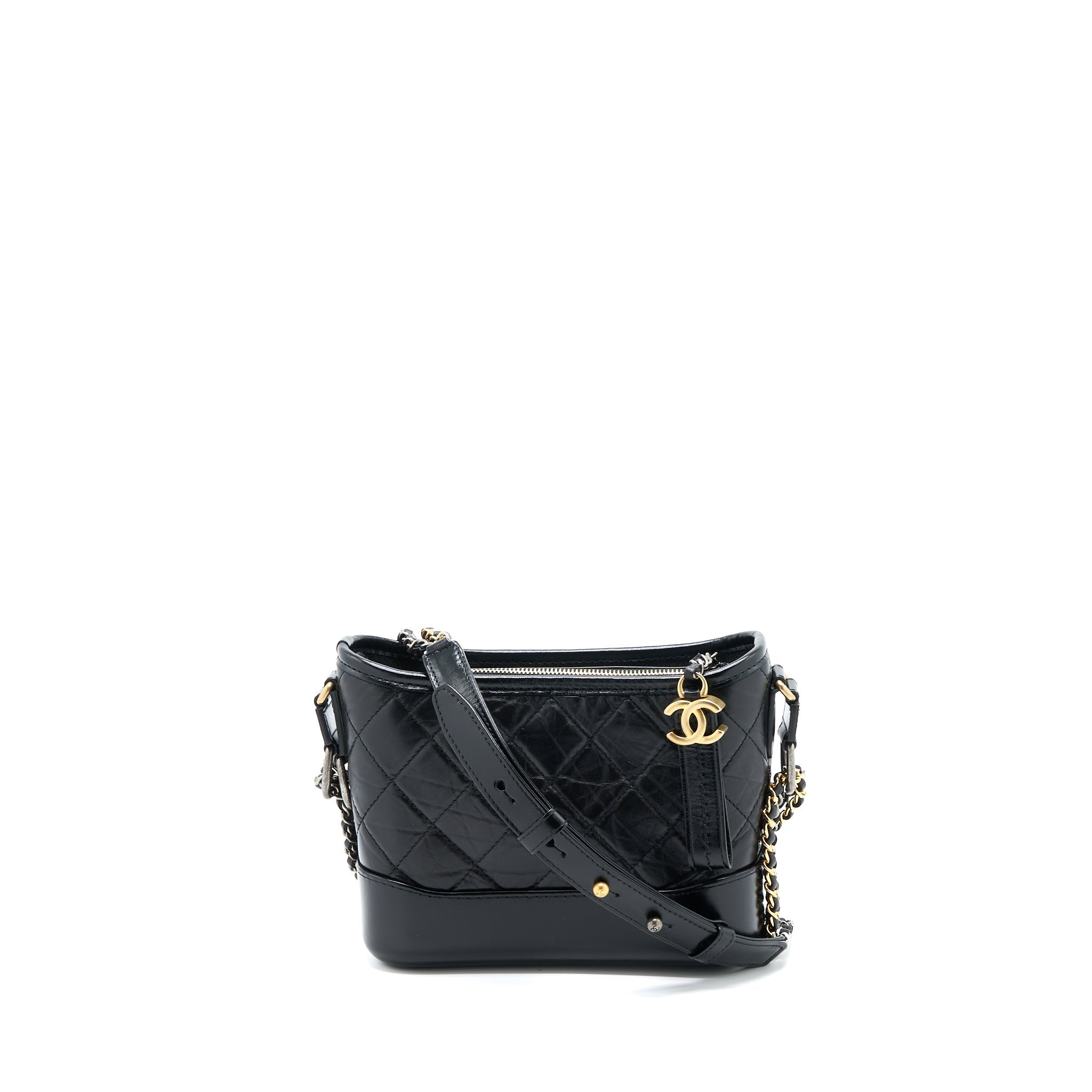 CHANEL SMALL GABRIELLE HOBO BAG AGED CALFSKIN BLACK MULTICOLOUR HARDWARE