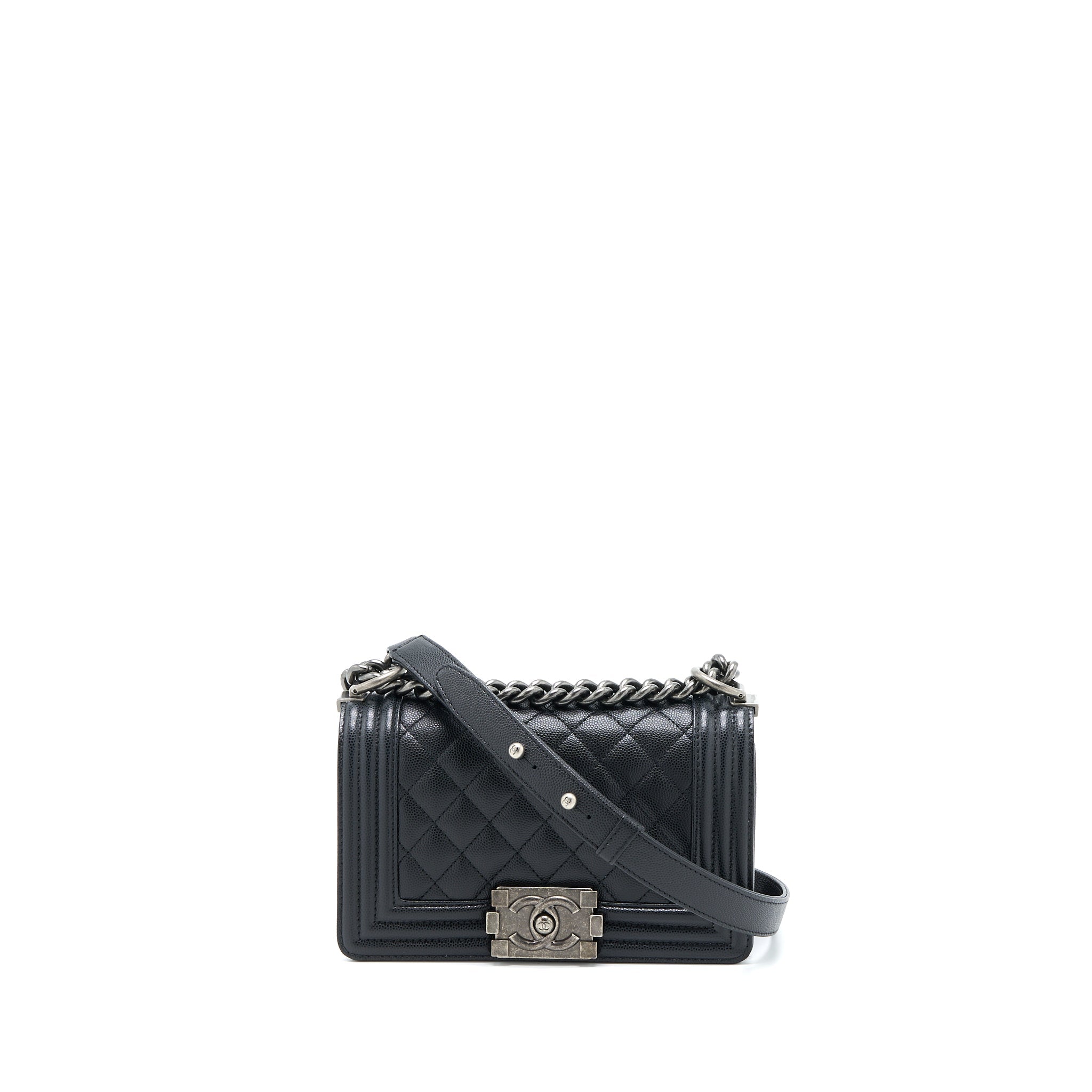 CHANEL SMALL BOY BAG CAVIAR BLACK RUTHENIUM HARDWARE (MICROCHIP)