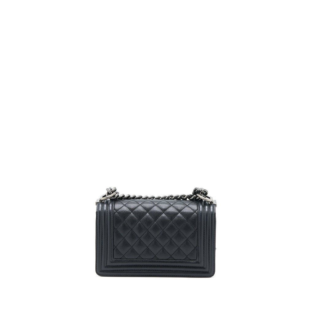 CHANEL SMALL BOY BAG CAVIAR BLACK RUTHENIUM HARDWARE (MICROCHIP)