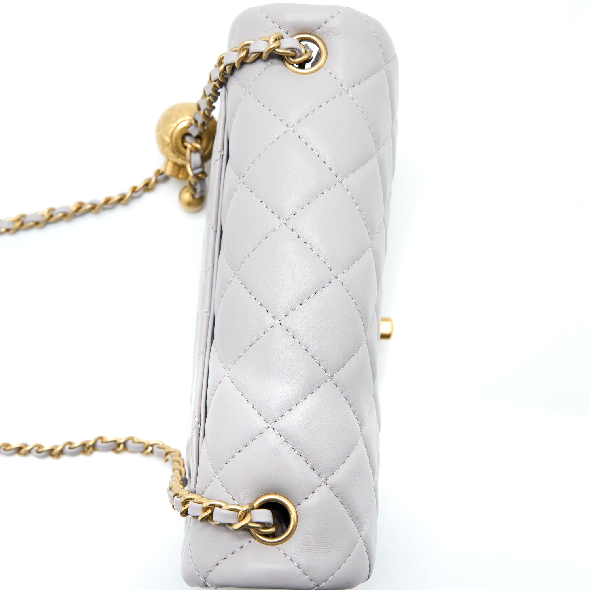 CHANEL PEARL CRUSH MINI RECTANGULAR FLAP BAG LAMBSKIN LIGHT GREY BRUSHED GHW (MICROCHIP)