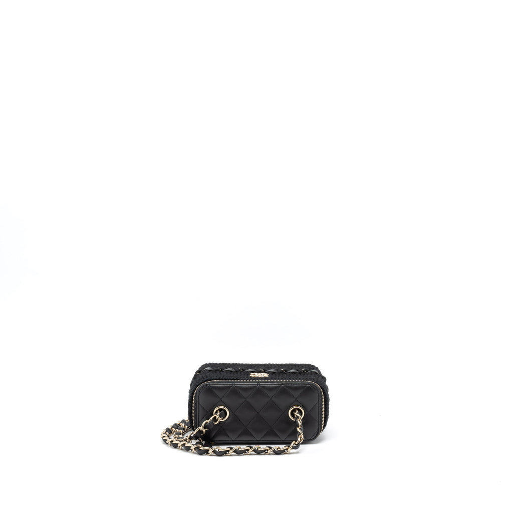 CHANEL LONG VANITY WITH GIANT CHAIN TWEED/LAMBSKIN BLACK LGHW