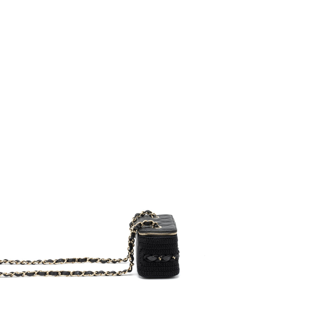 CHANEL LONG VANITY WITH GIANT CHAIN TWEED/LAMBSKIN BLACK LGHW