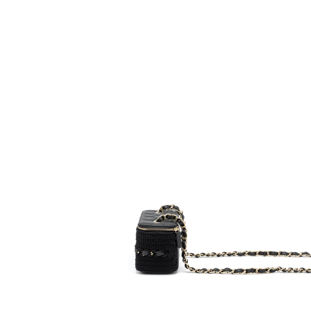 CHANEL LONG VANITY WITH GIANT CHAIN TWEED/LAMBSKIN BLACK LGHW
