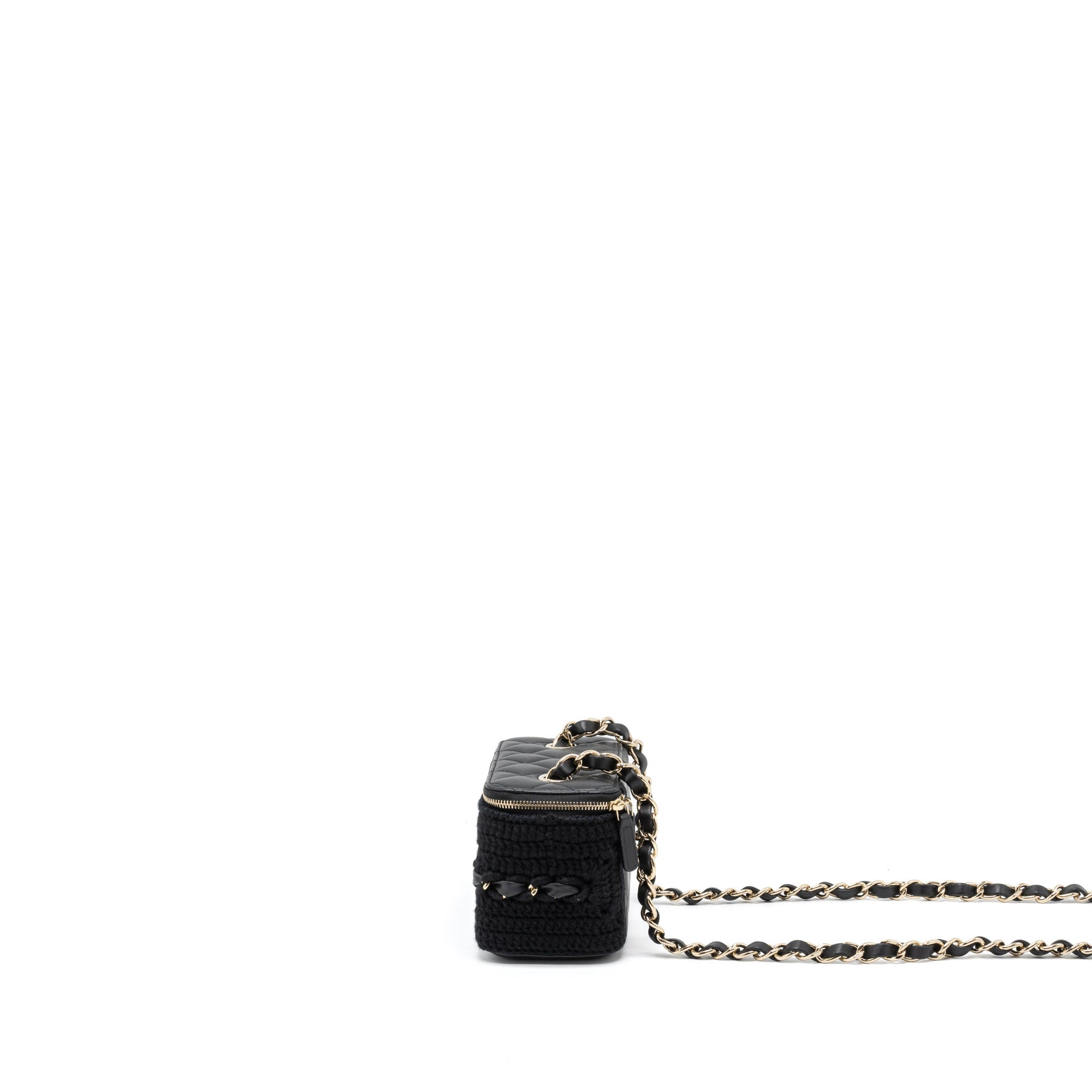 CHANEL LONG VANITY WITH GIANT CHAIN TWEED/LAMBSKIN BLACK LGHW