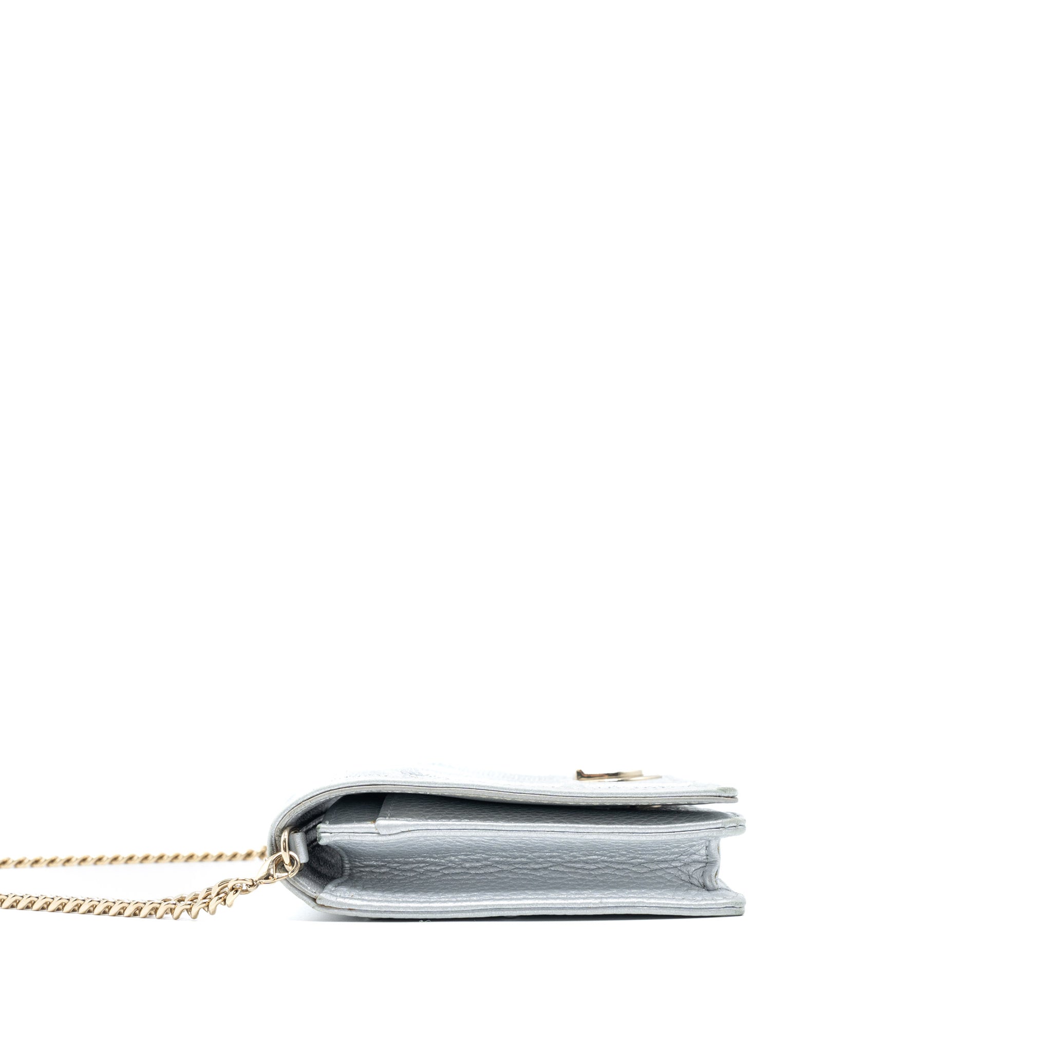 DIOR DIORAMA WALLET ON CHAIN CALFSKIN LIGHT GREY GHW