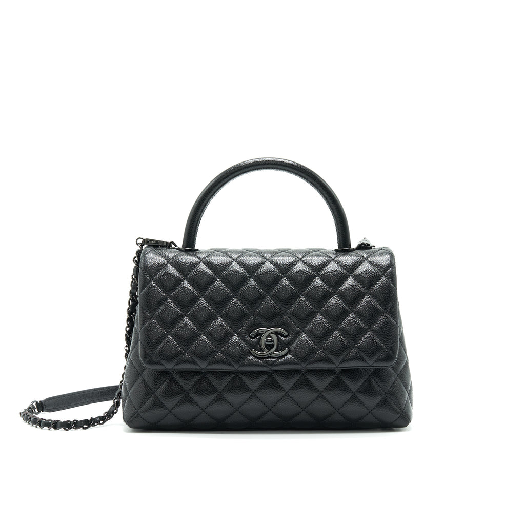 CHANEL COCO HANDLE SMALL FLAP BAG GRAINED CALFSKIN & BLACK METAL