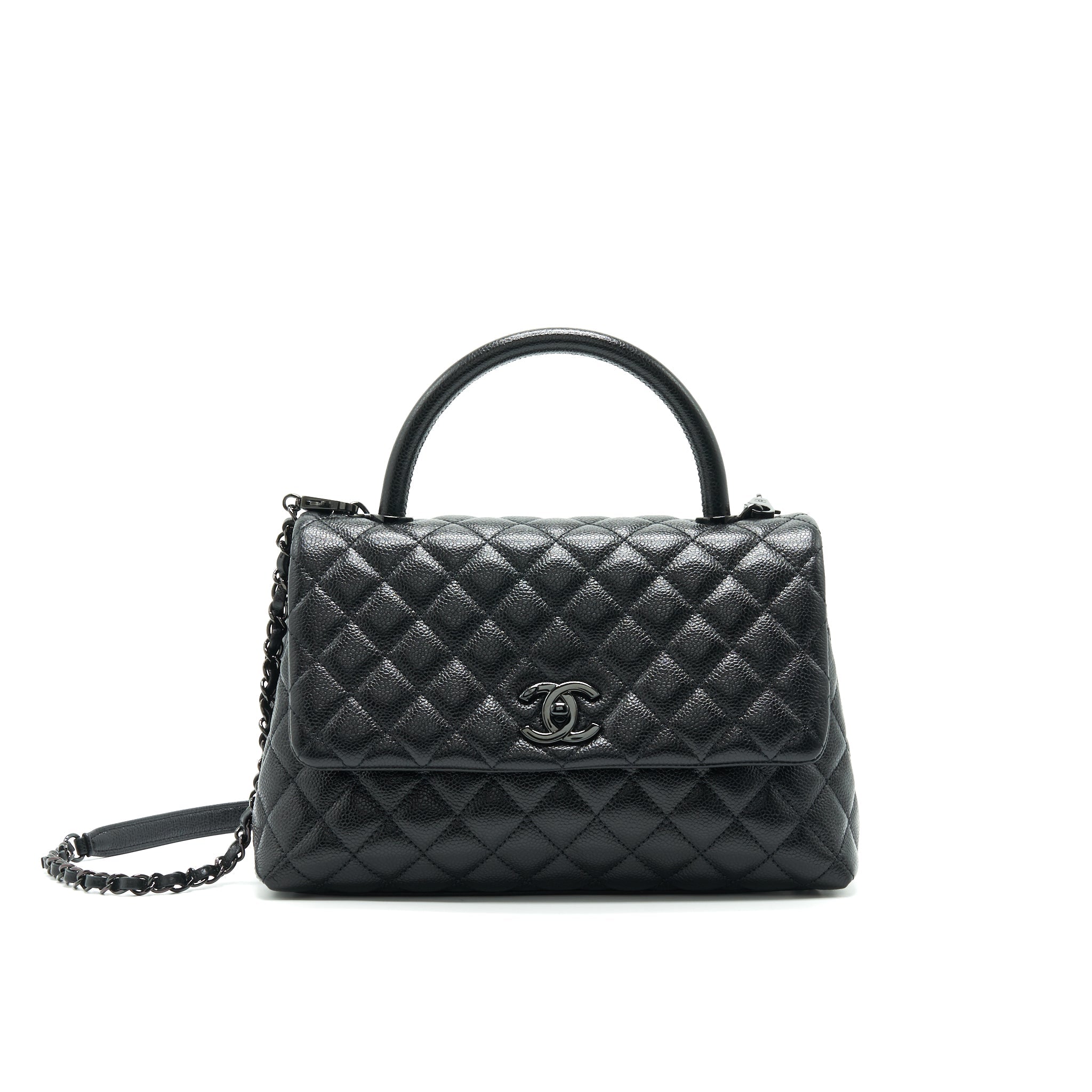 CHANEL COCO HANDLE SMALL FLAP BAG GRAINED CALFSKIN & BLACK METAL