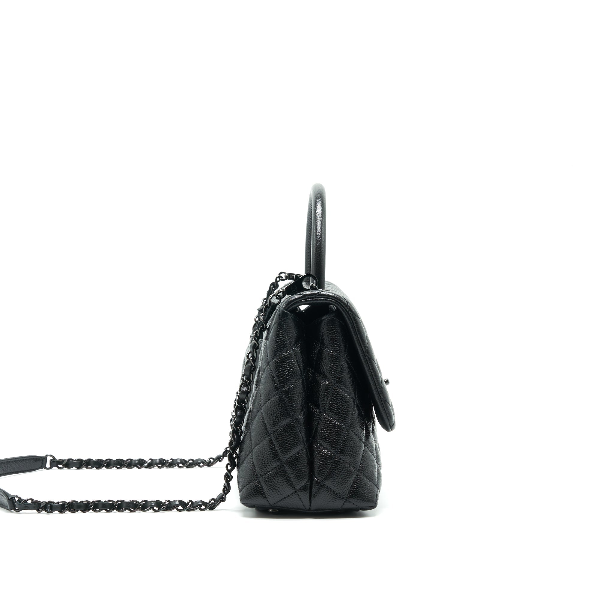 CHANEL COCO HANDLE SMALL FLAP BAG GRAINED CALFSKIN & BLACK METAL
