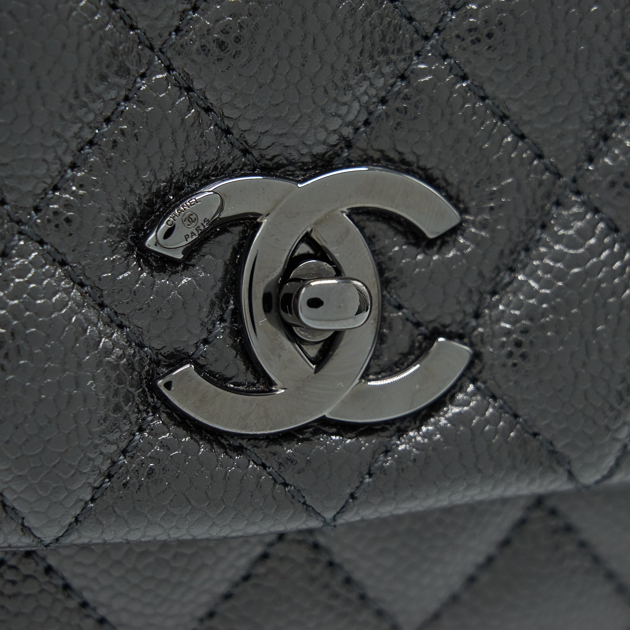 CHANEL COCO HANDLE SMALL FLAP BAG GRAINED CALFSKIN & BLACK METAL