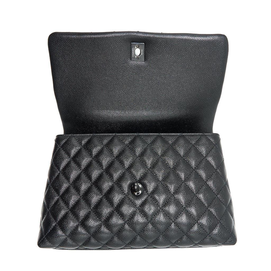 CHANEL COCO HANDLE SMALL FLAP BAG GRAINED CALFSKIN & BLACK METAL