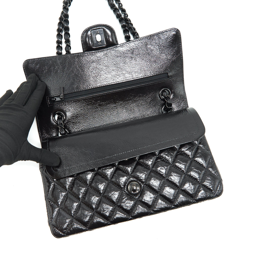 CHANEL MEDIUM CLASSIC DOUBLE FLAP BAG SHINY CRUMPLED CALFSKIN