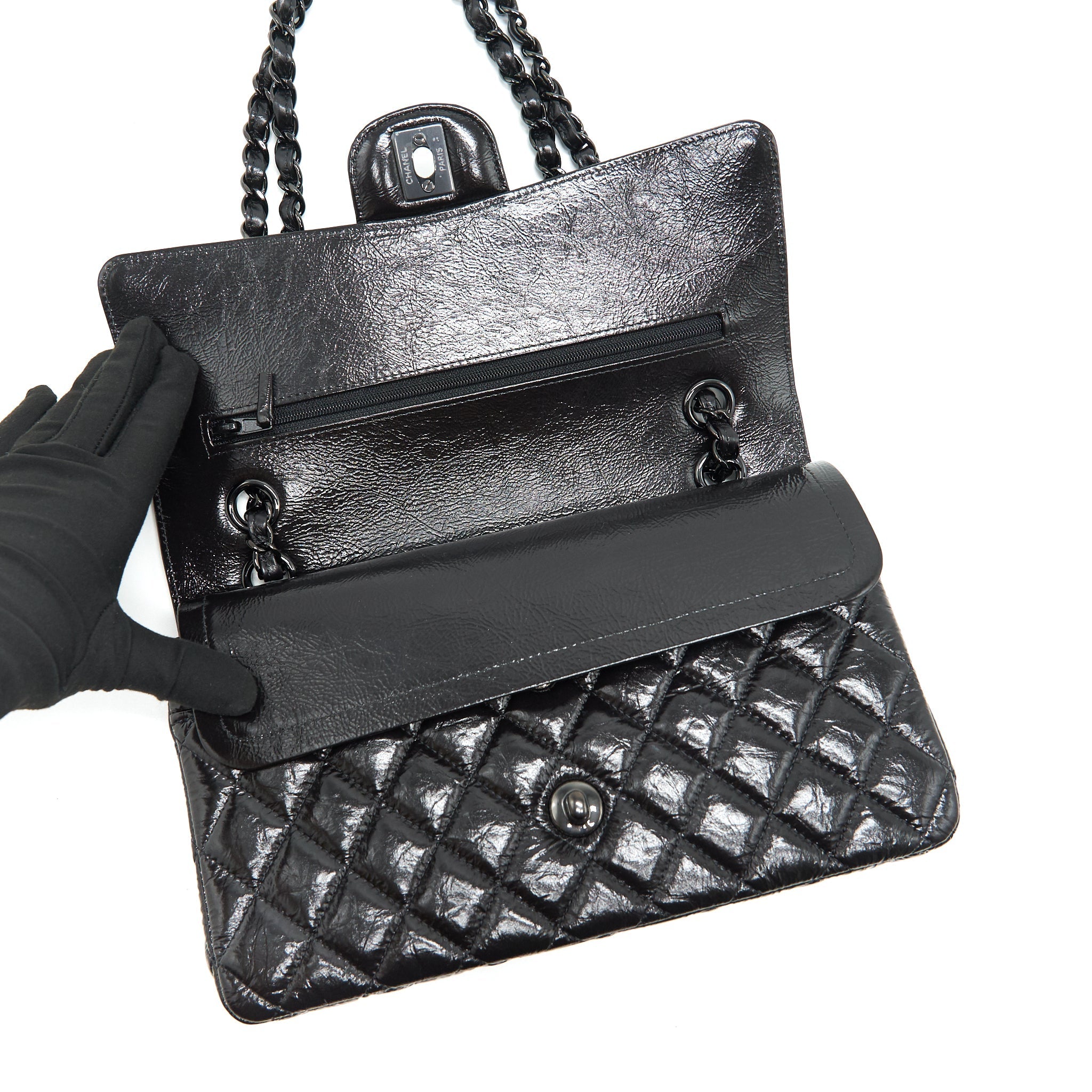 CHANEL MEDIUM CLASSIC DOUBLE FLAP BAG SHINY CRUMPLED CALFSKIN