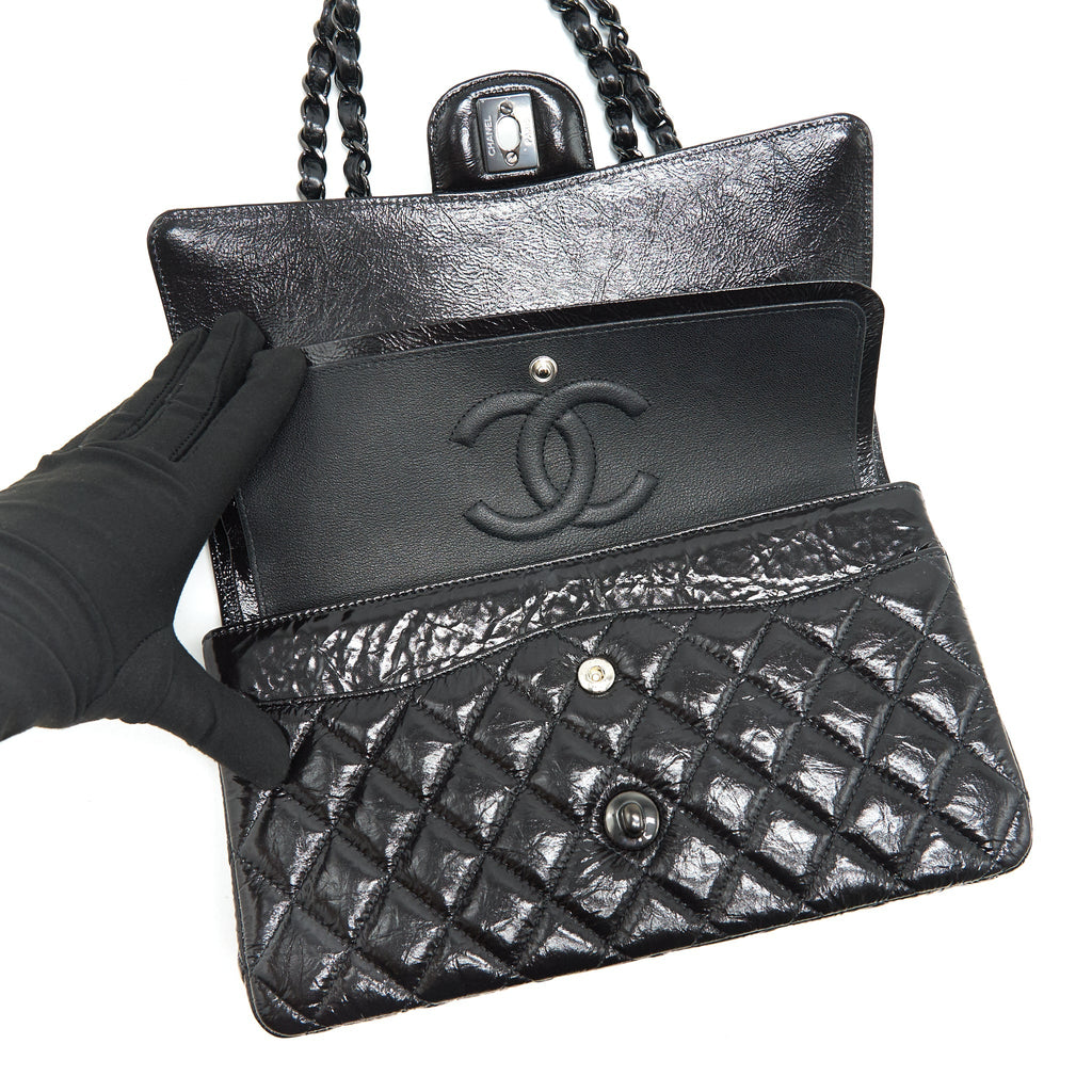 CHANEL MEDIUM CLASSIC DOUBLE FLAP BAG SHINY CRUMPLED CALFSKIN