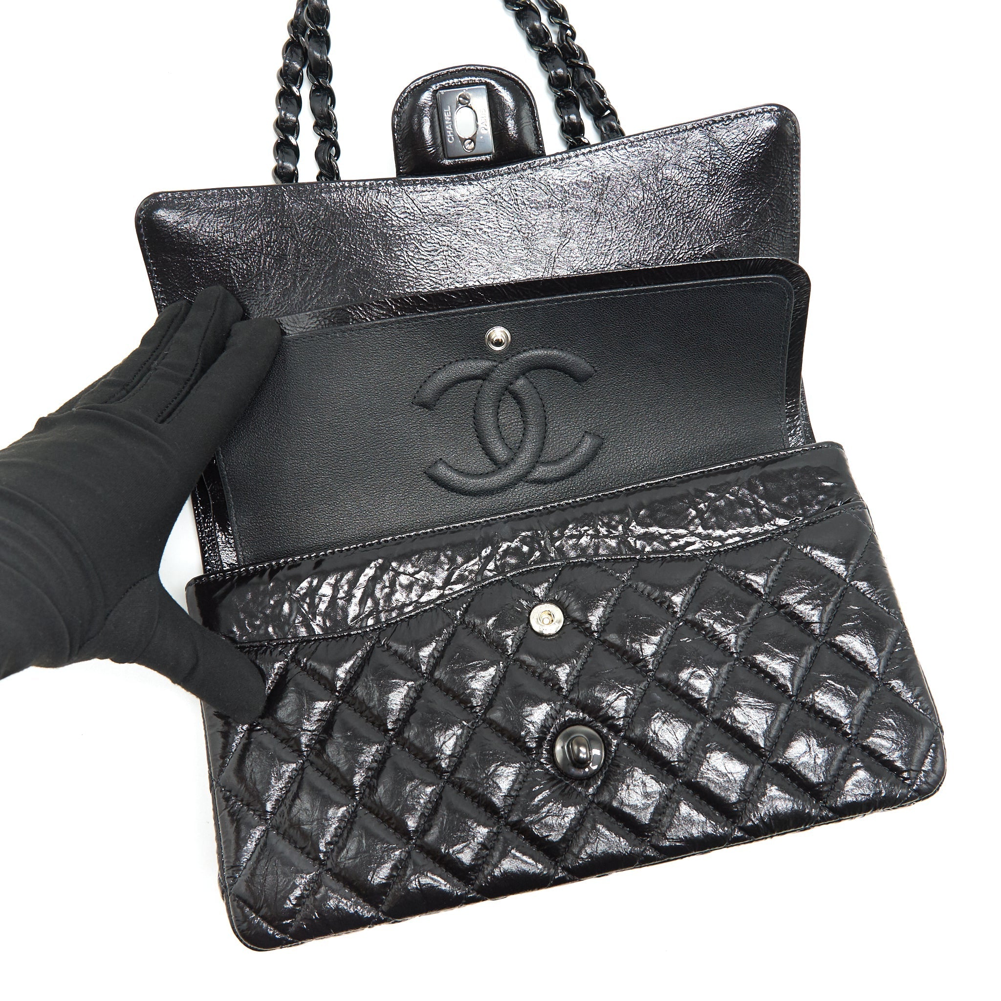CHANEL MEDIUM CLASSIC DOUBLE FLAP BAG SHINY CRUMPLED CALFSKIN