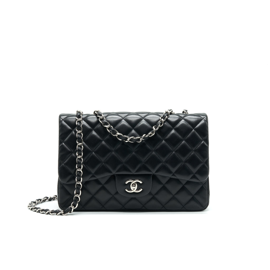 CHANEL SINGLE FLAP JUMBO BAG LAMBSKIN BLACK SHW