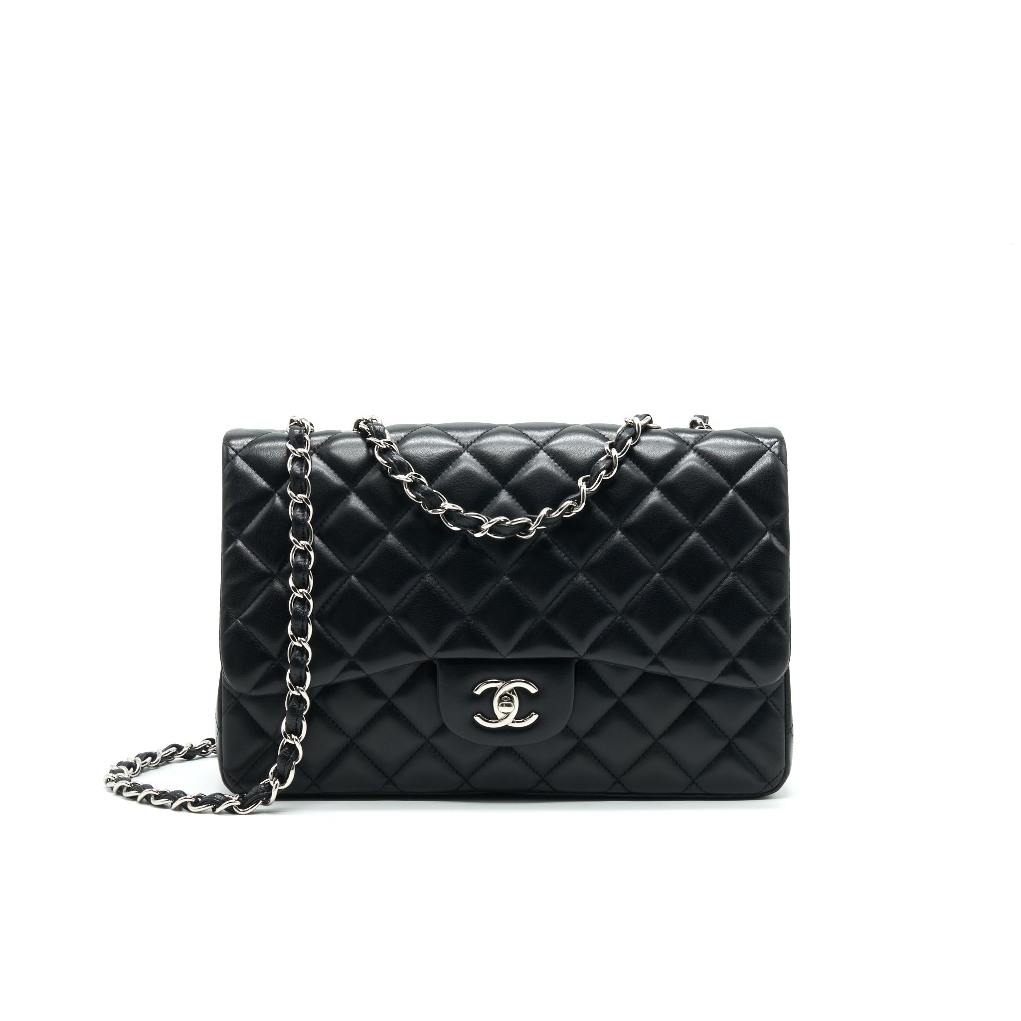 CHANEL SINGLE FLAP JUMBO BAG LAMBSKIN BLACK SHW