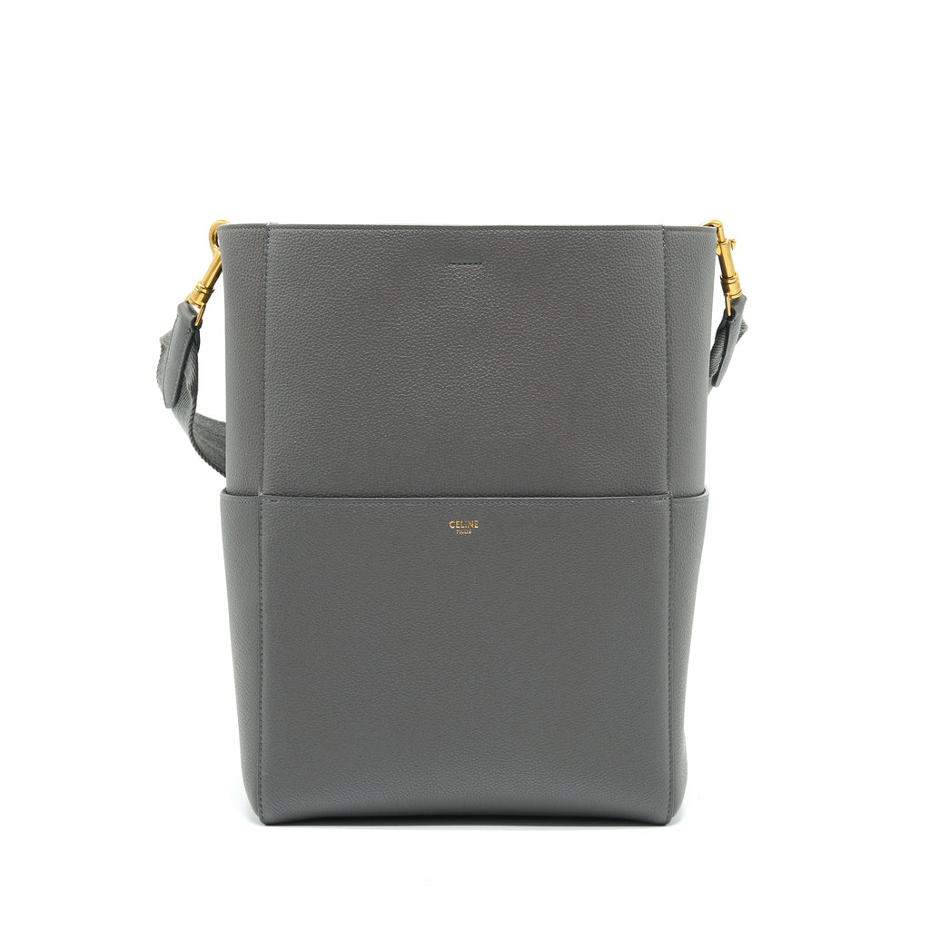 CELINE SANGLE BUCKET BAG DARK GREY WITH BLACK STITCHING