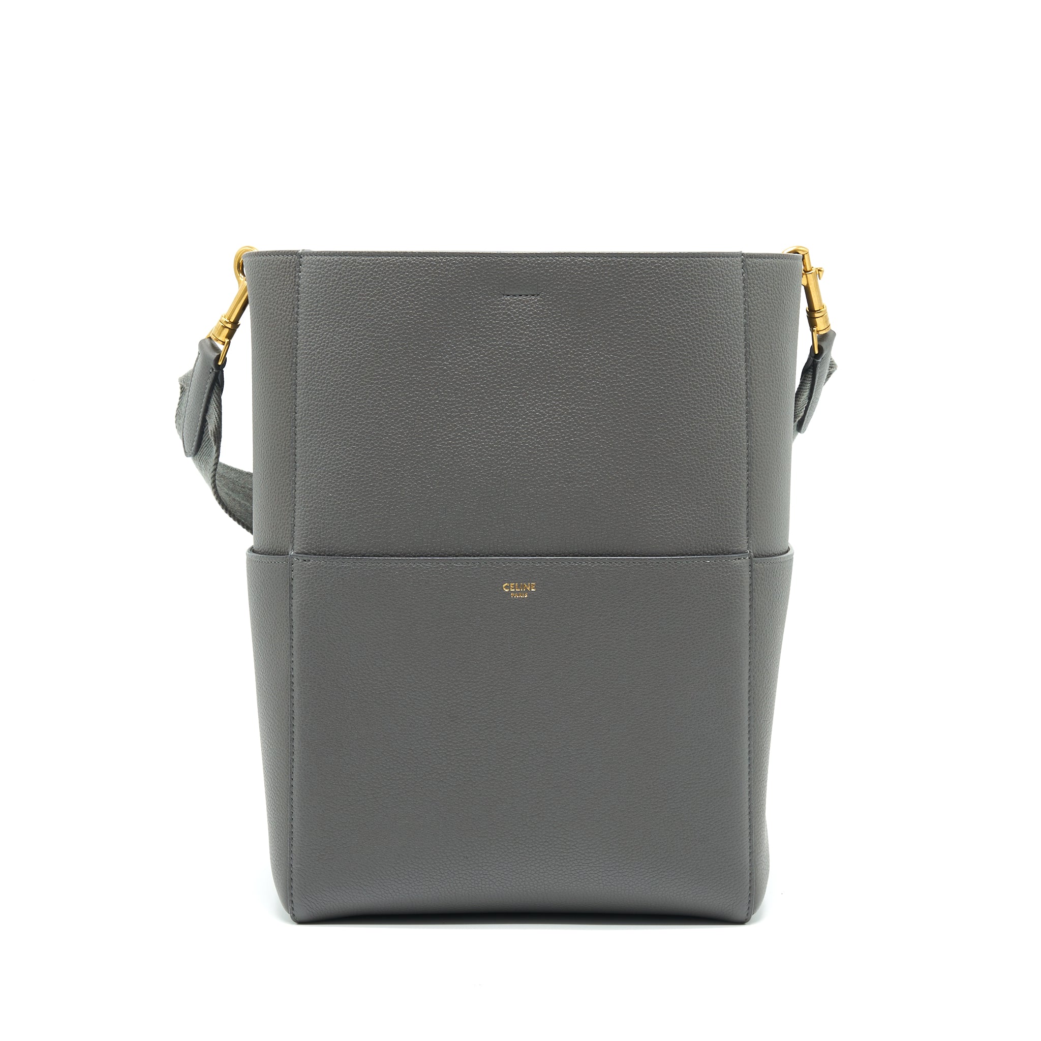 CELINE SANGLE BUCKET BAG DARK GREY WITH BLACK STITCHING
