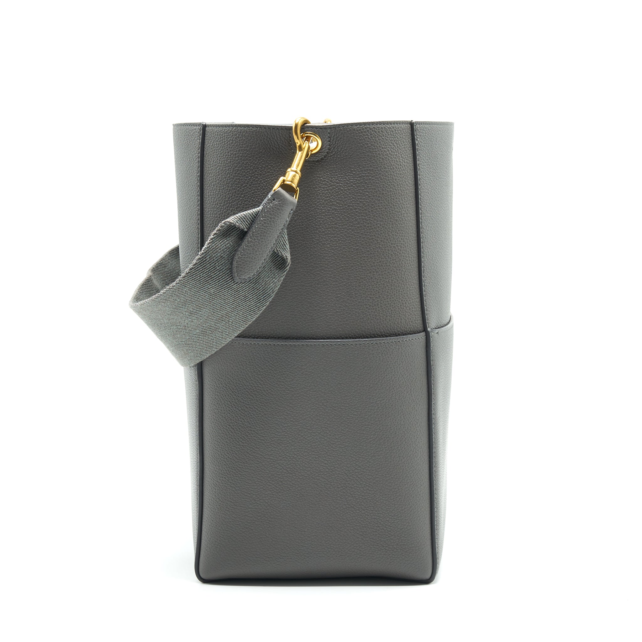 CELINE SANGLE BUCKET BAG DARK GREY WITH BLACK STITCHING