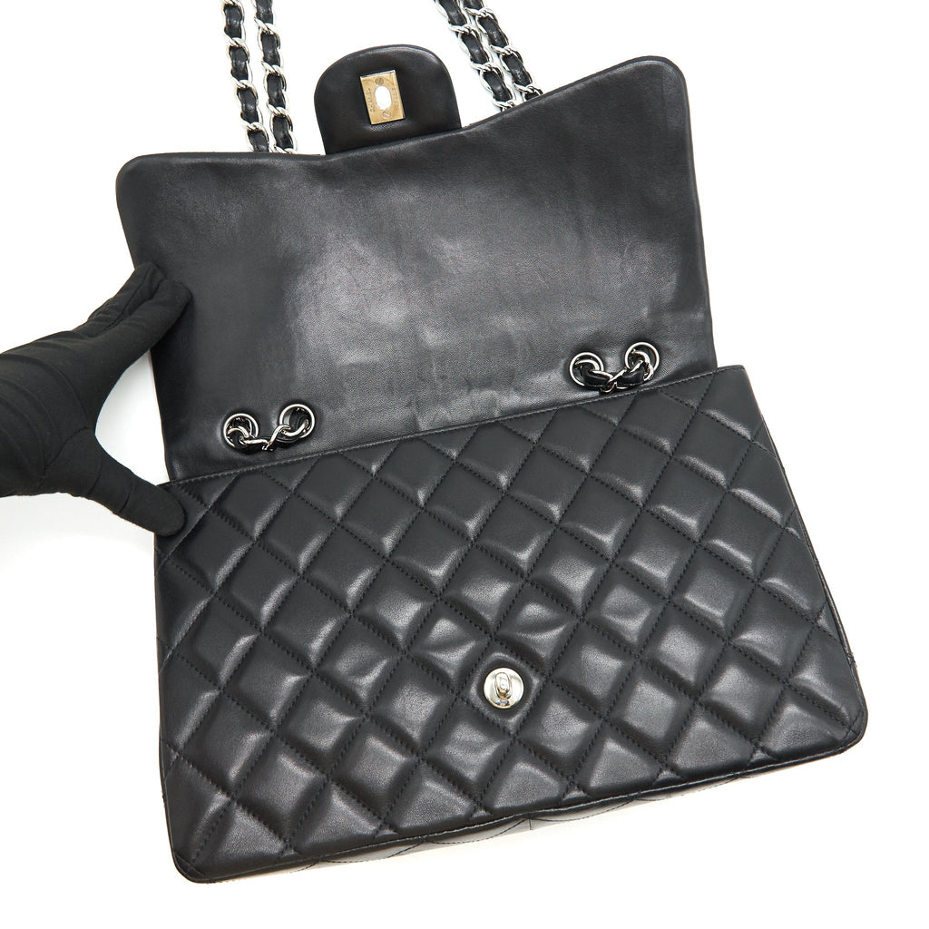 CHANEL SINGLE FLAP JUMBO BAG LAMBSKIN BLACK SHW