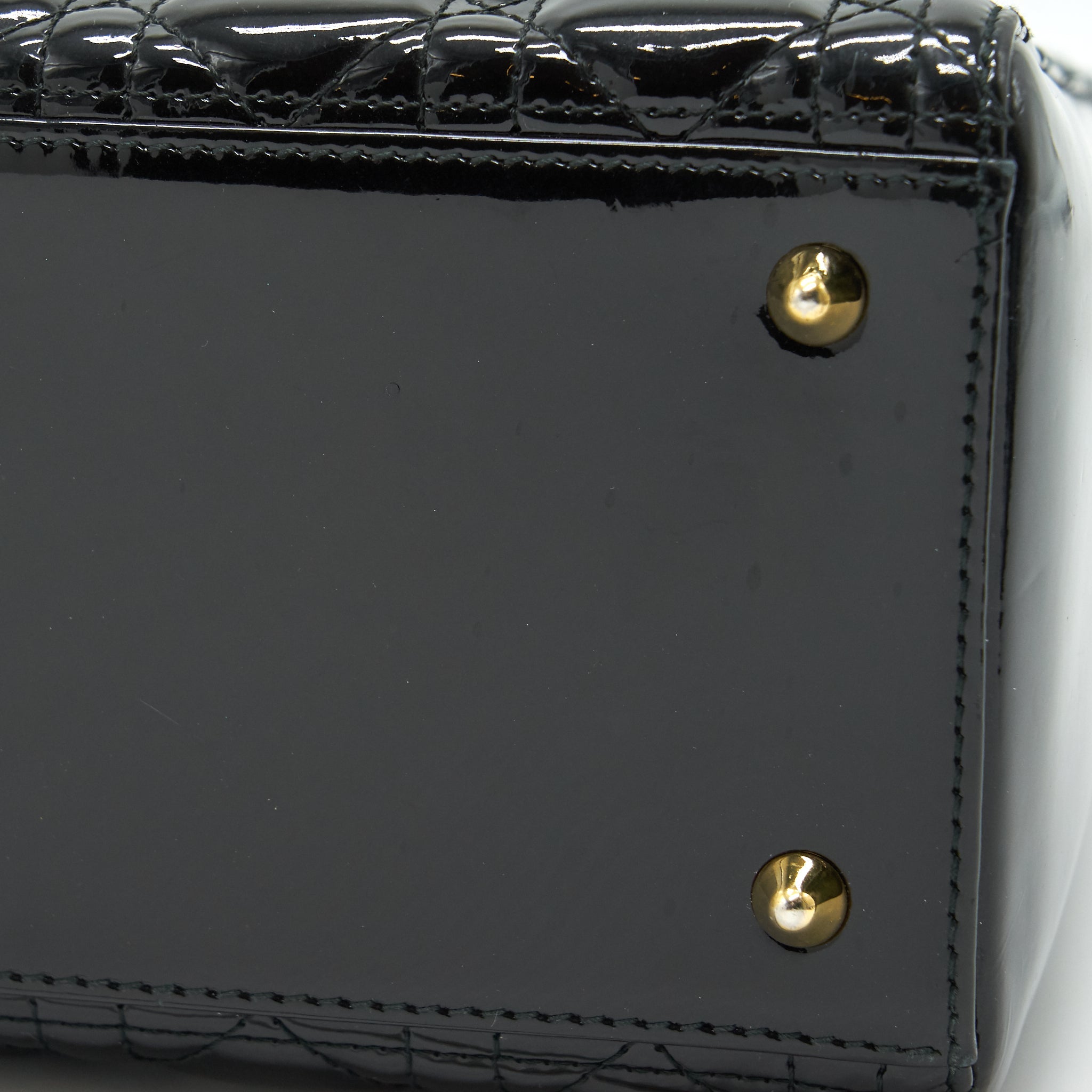 CHRISTIAN DIOR BLACK PATENT LEATHER MEDIUM LADY DIOR