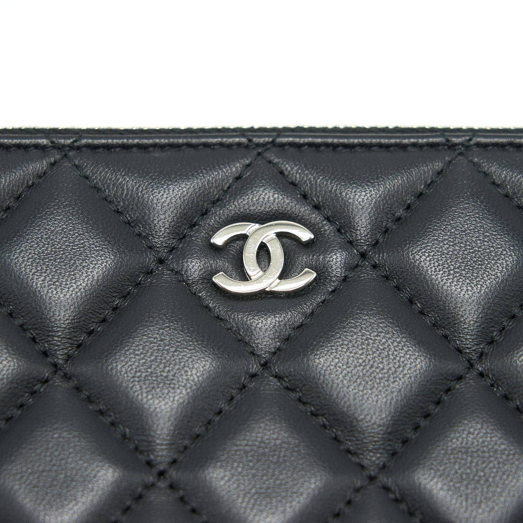 CHANEL DOUBLE ZIP CLUTCH WITH CHAIN LAMBSKIN BLACK SHW