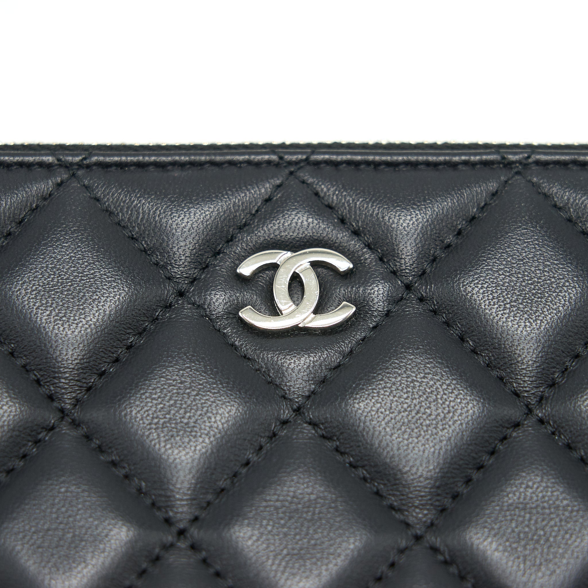 CHANEL DOUBLE ZIP CLUTCH WITH CHAIN LAMBSKIN BLACK SHW