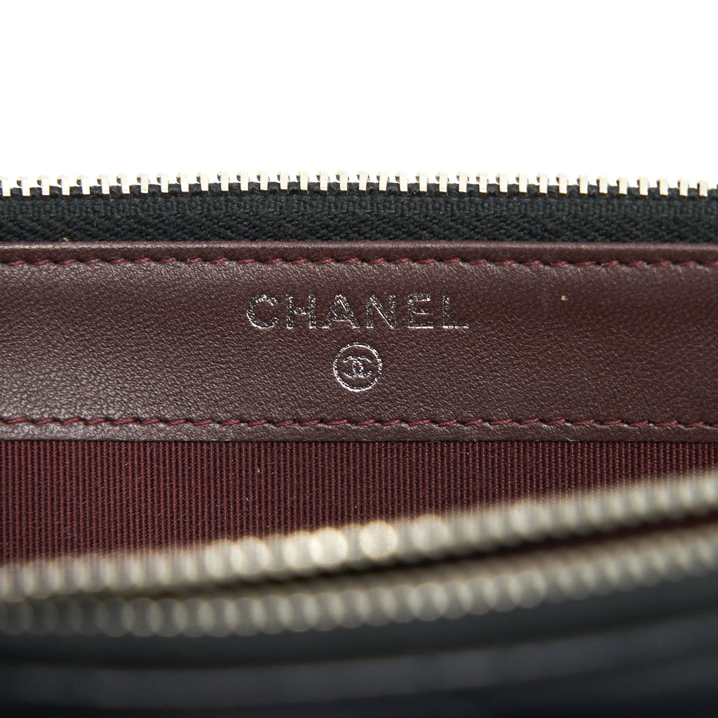 CHANEL DOUBLE ZIP CLUTCH WITH CHAIN LAMBSKIN BLACK SHW