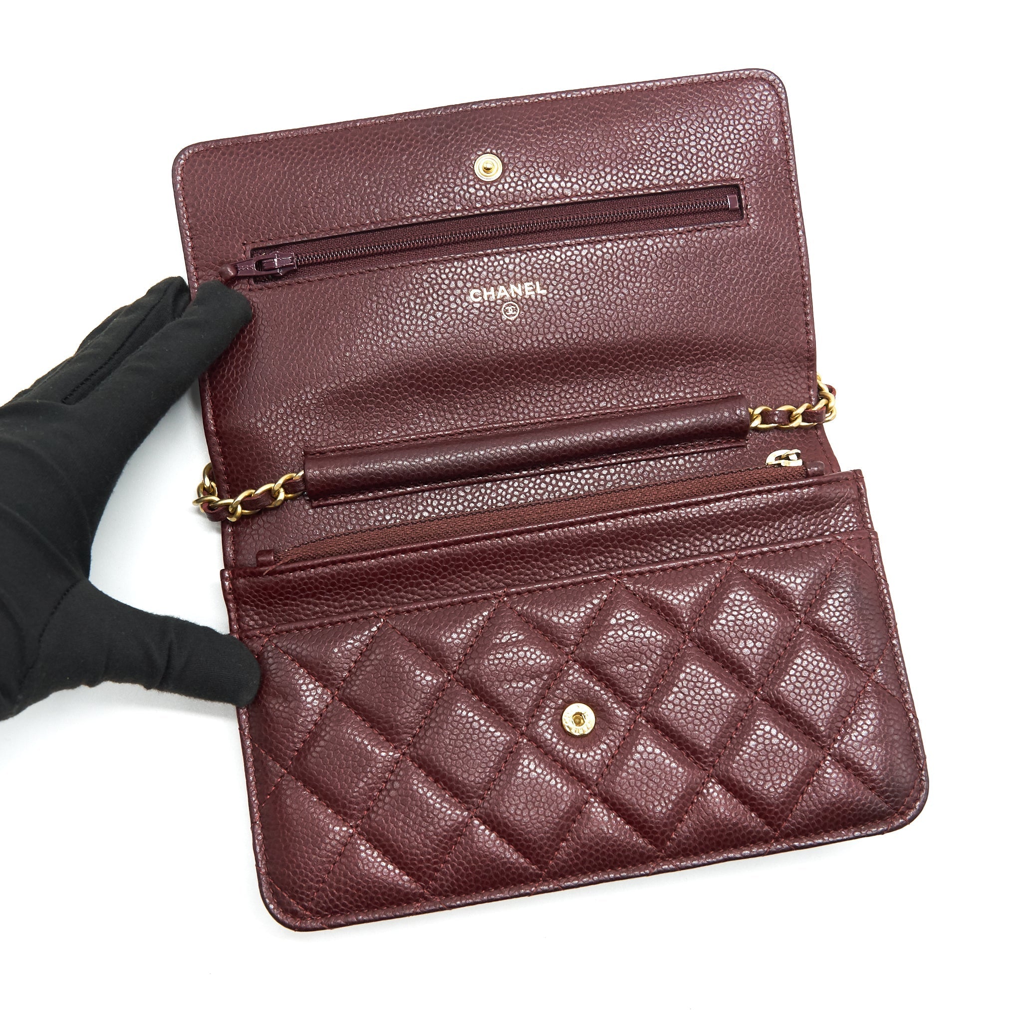 CHANEL BURGUNDY WALLET ON CHAIN CAVIAR GHW