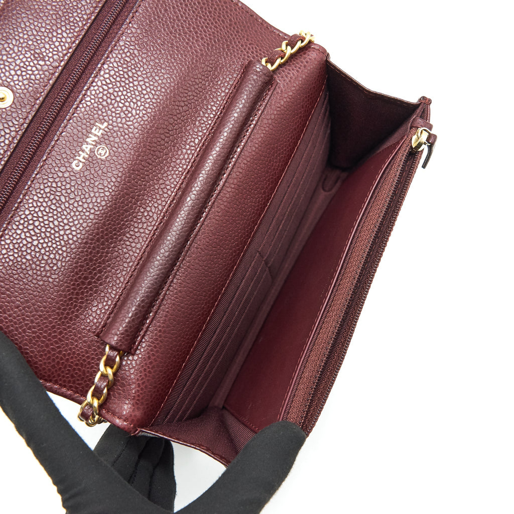 CHANEL BURGUNDY WALLET ON CHAIN CAVIAR GHW