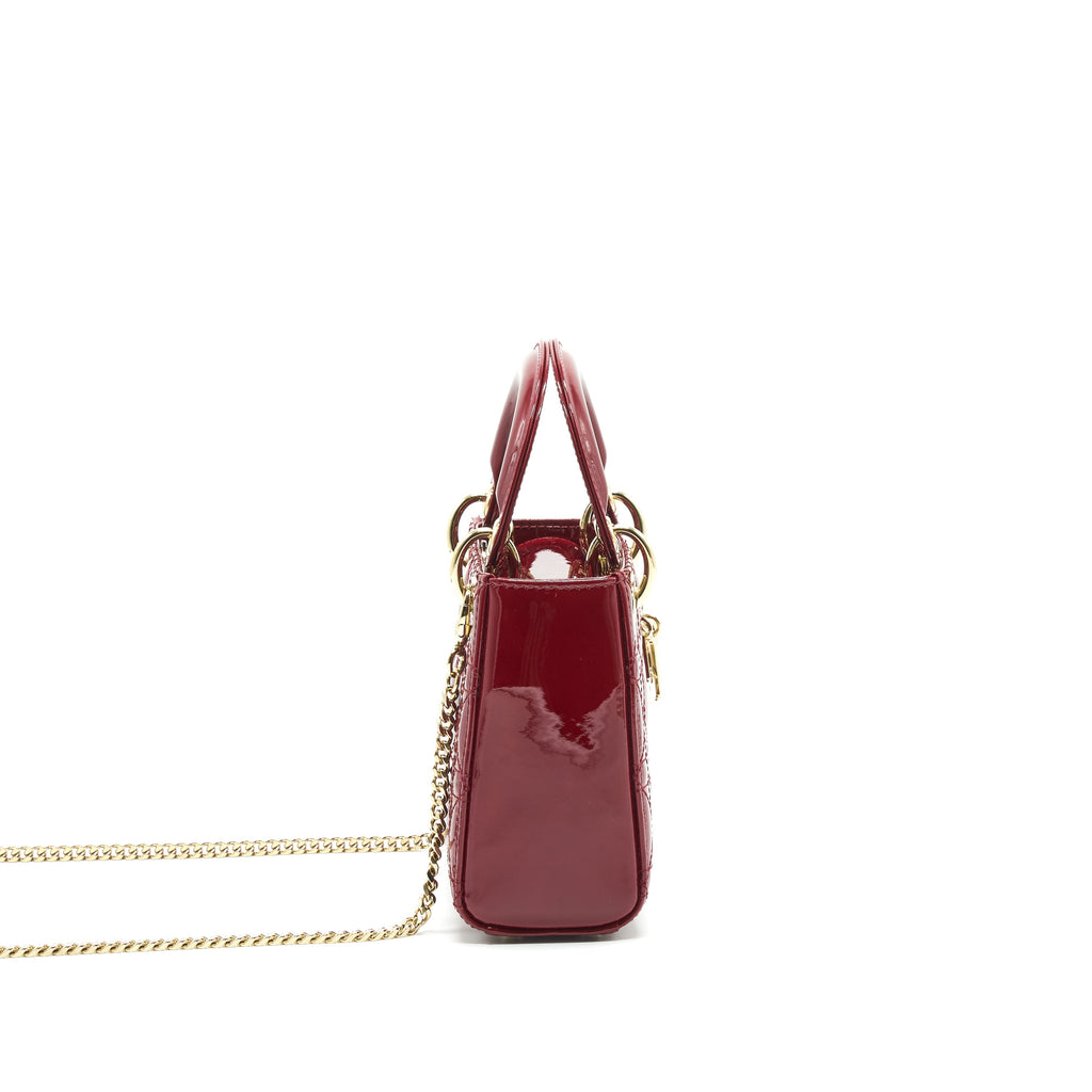 DIOR MINI LADY DIOR PATENT LEATHER RED