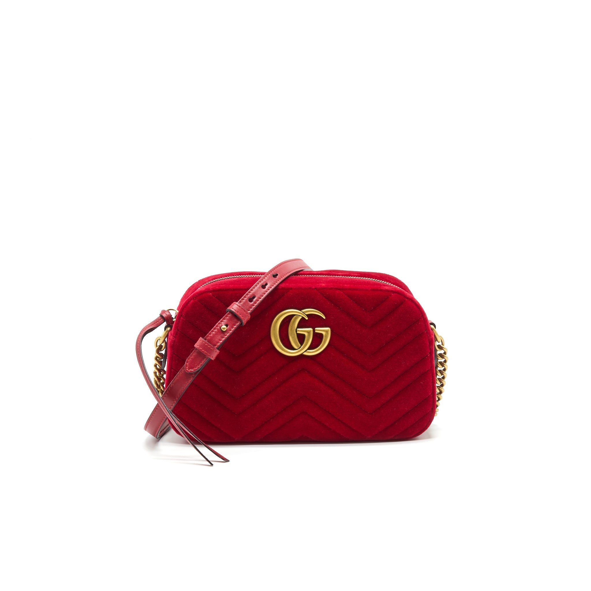 GUCCI MARMONT VALVET CAMERA BAG RED GHW